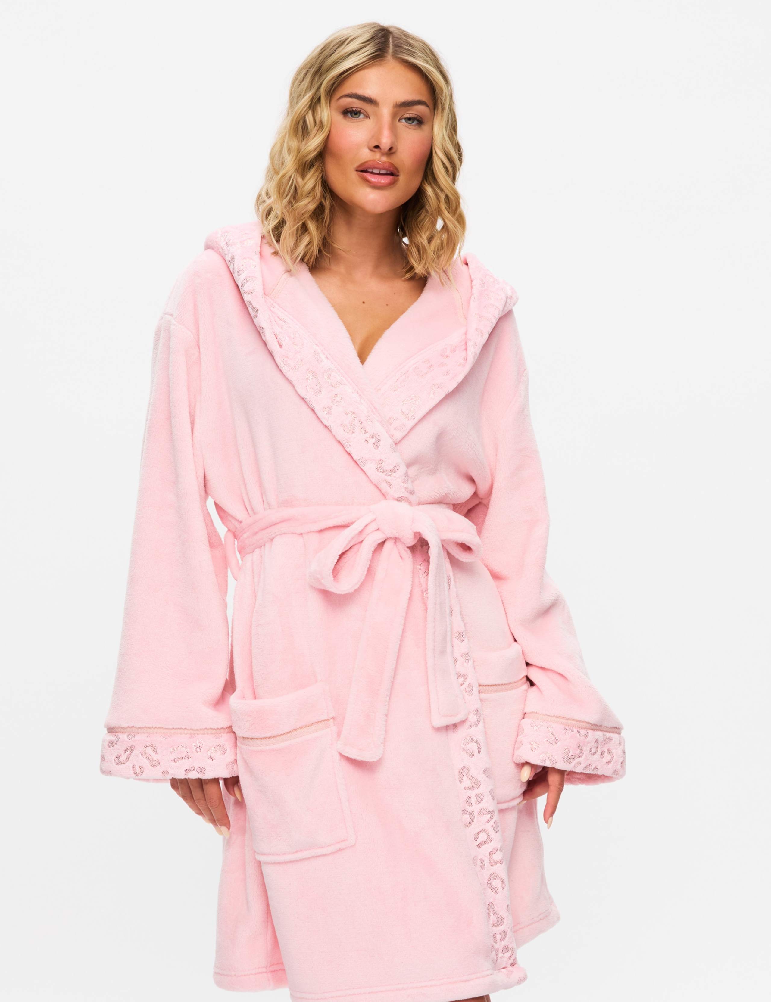 Fleece Sparkle Animal Print Hooded Robe