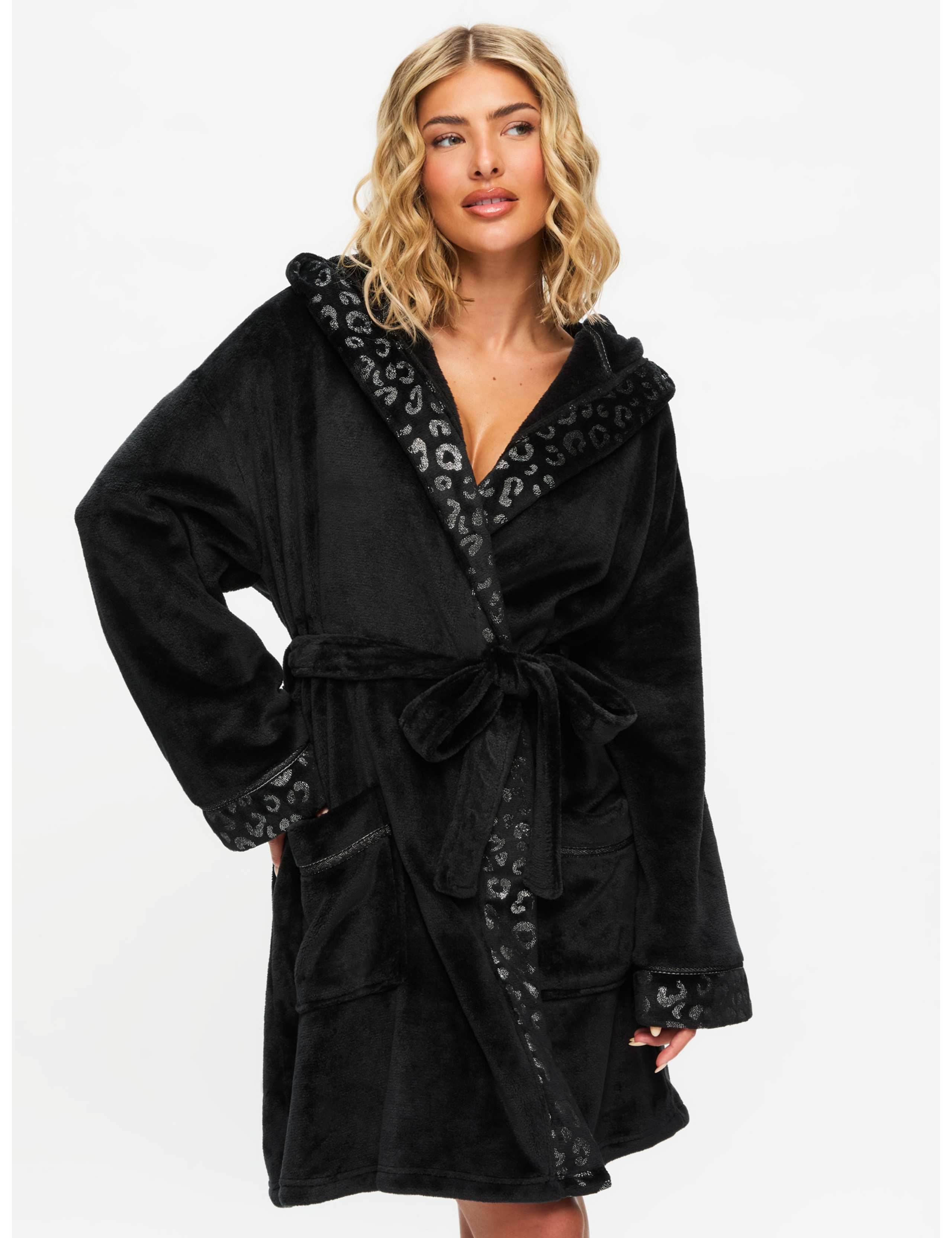 Fleece Sparkle Animal Print Hooded Robe