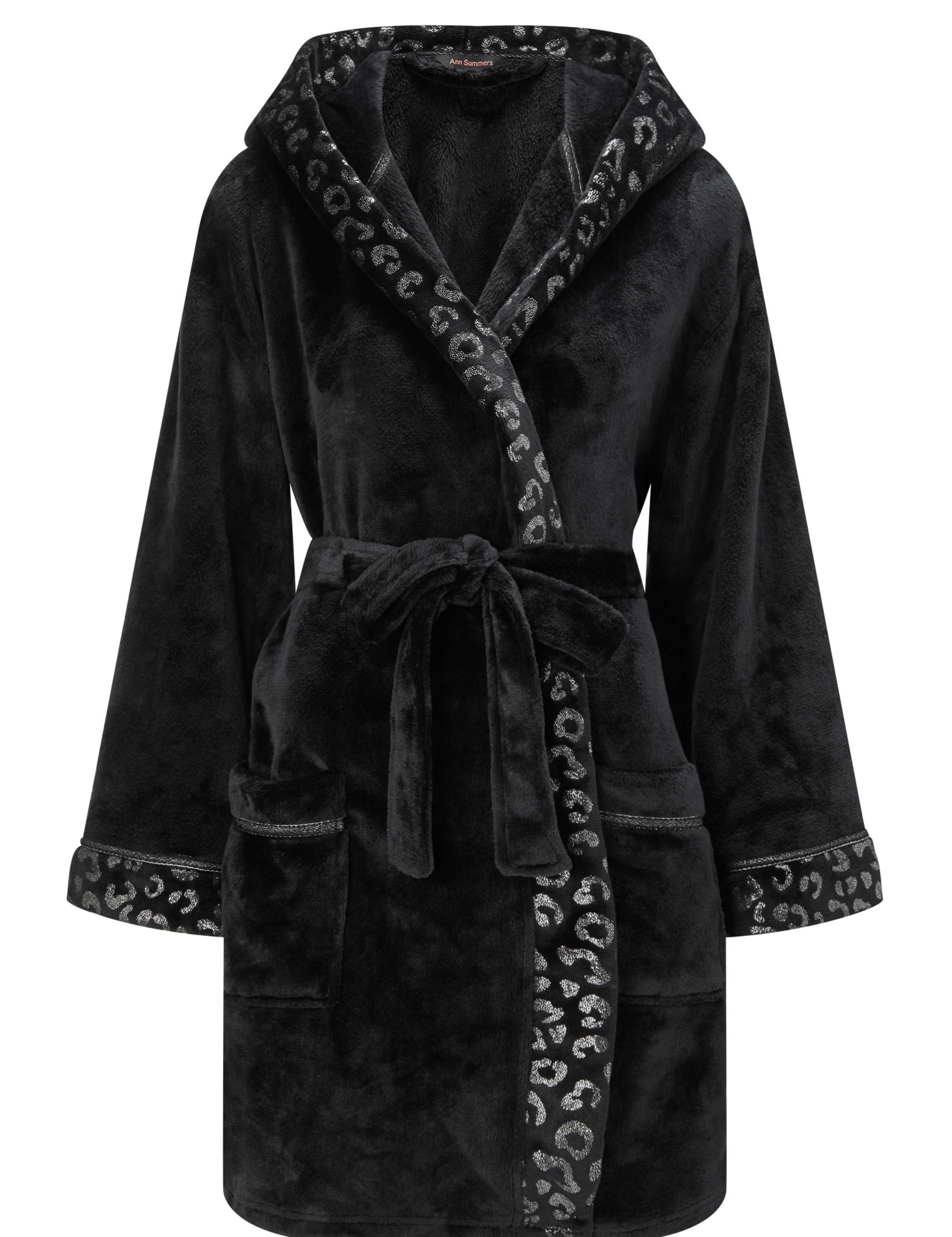 Fleece Sparkle Animal Print Hooded Robe