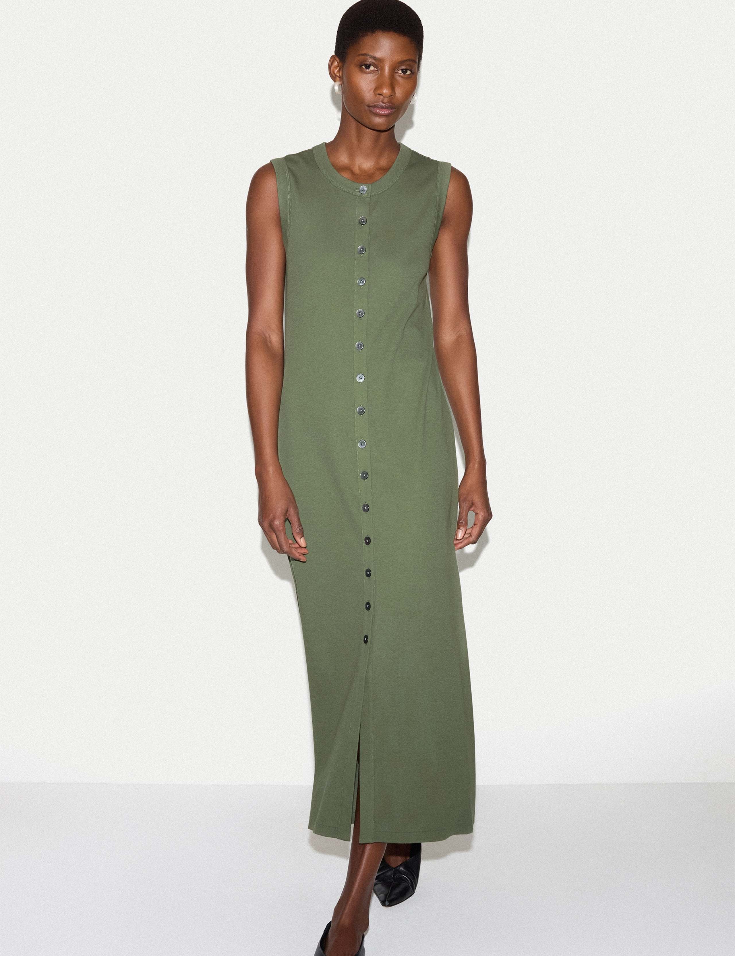 Cotton Rich Ribbed Midi Column Dress