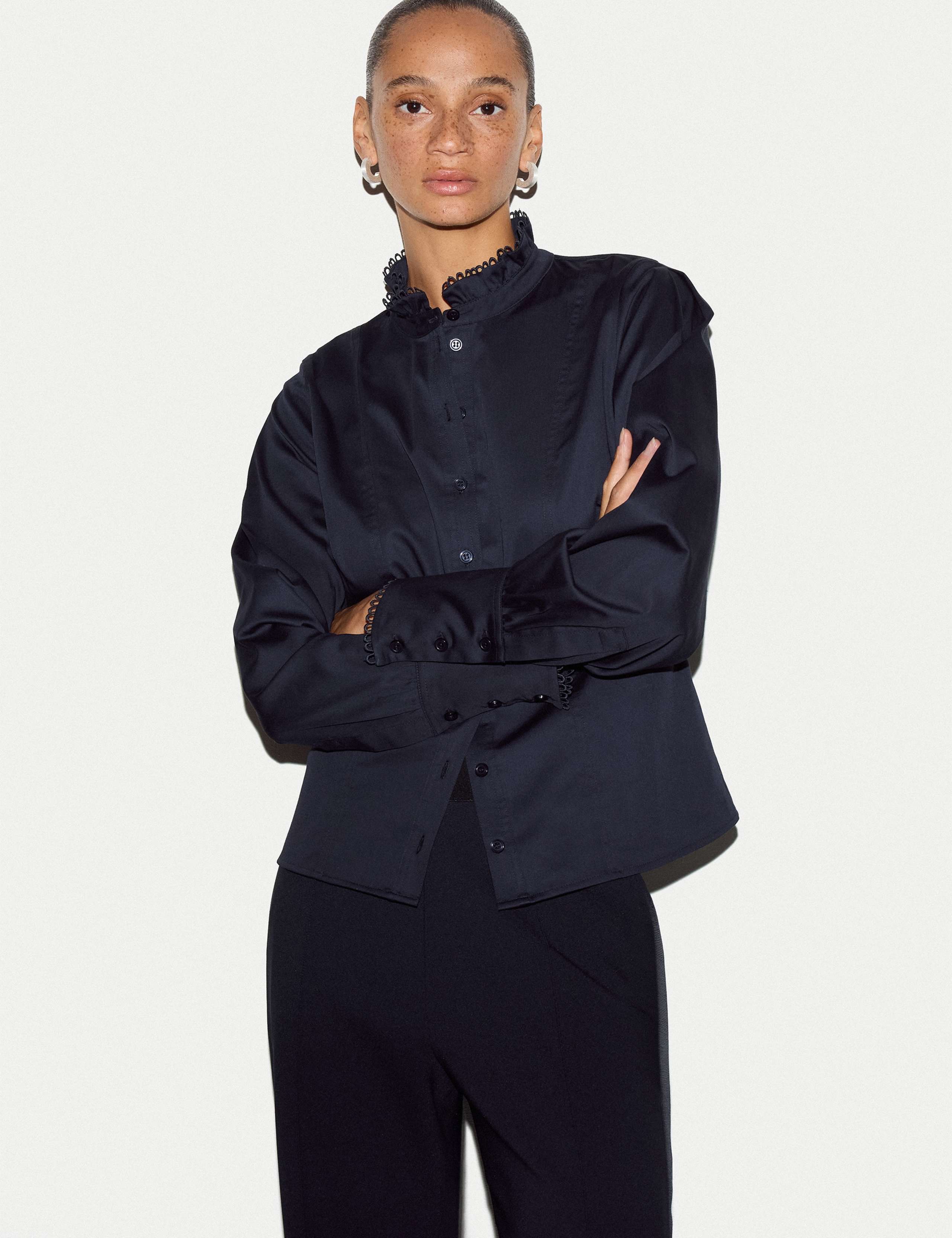 Pure Cotton Stand Collar Shirt