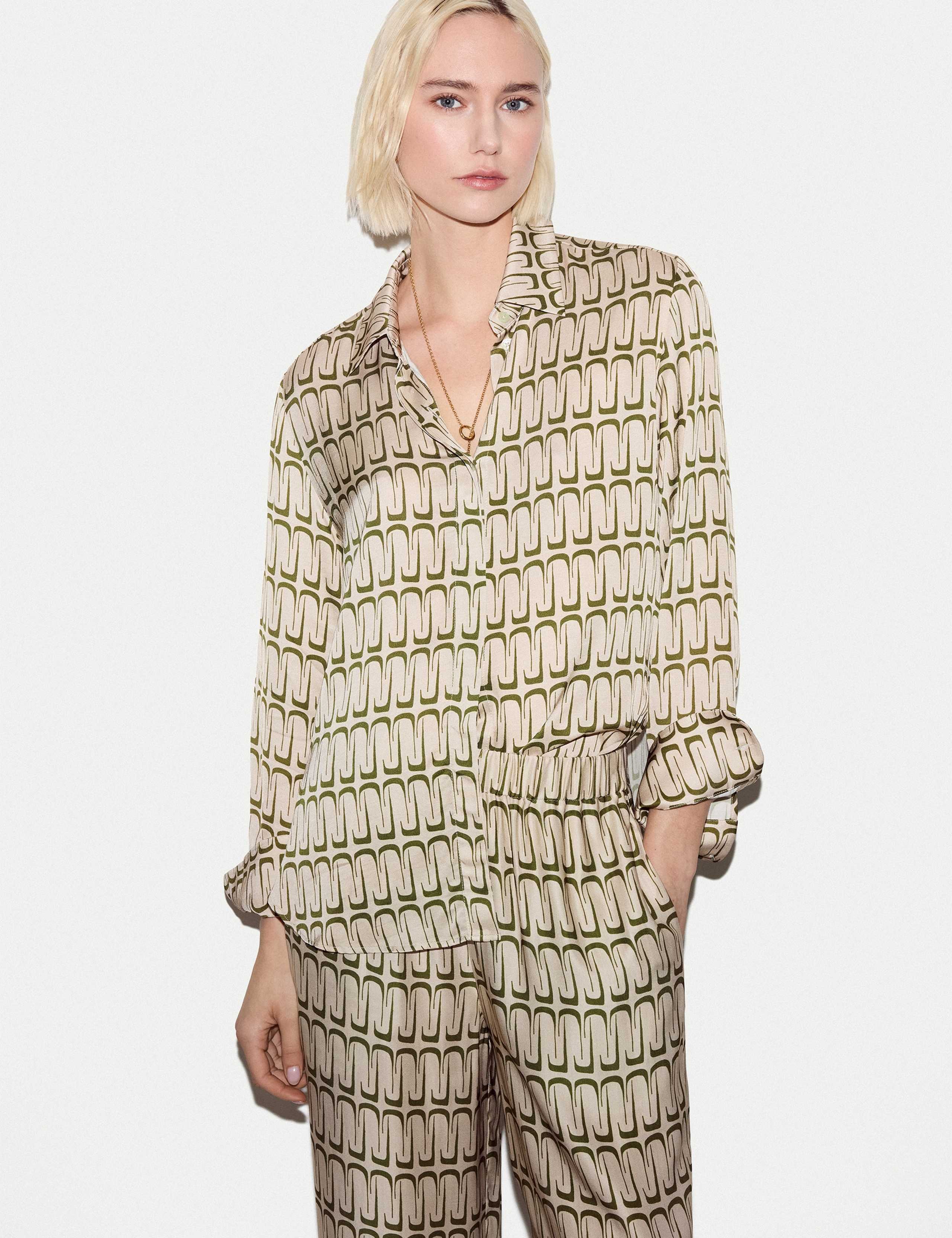 Satin Geometric Relaxed Shirt