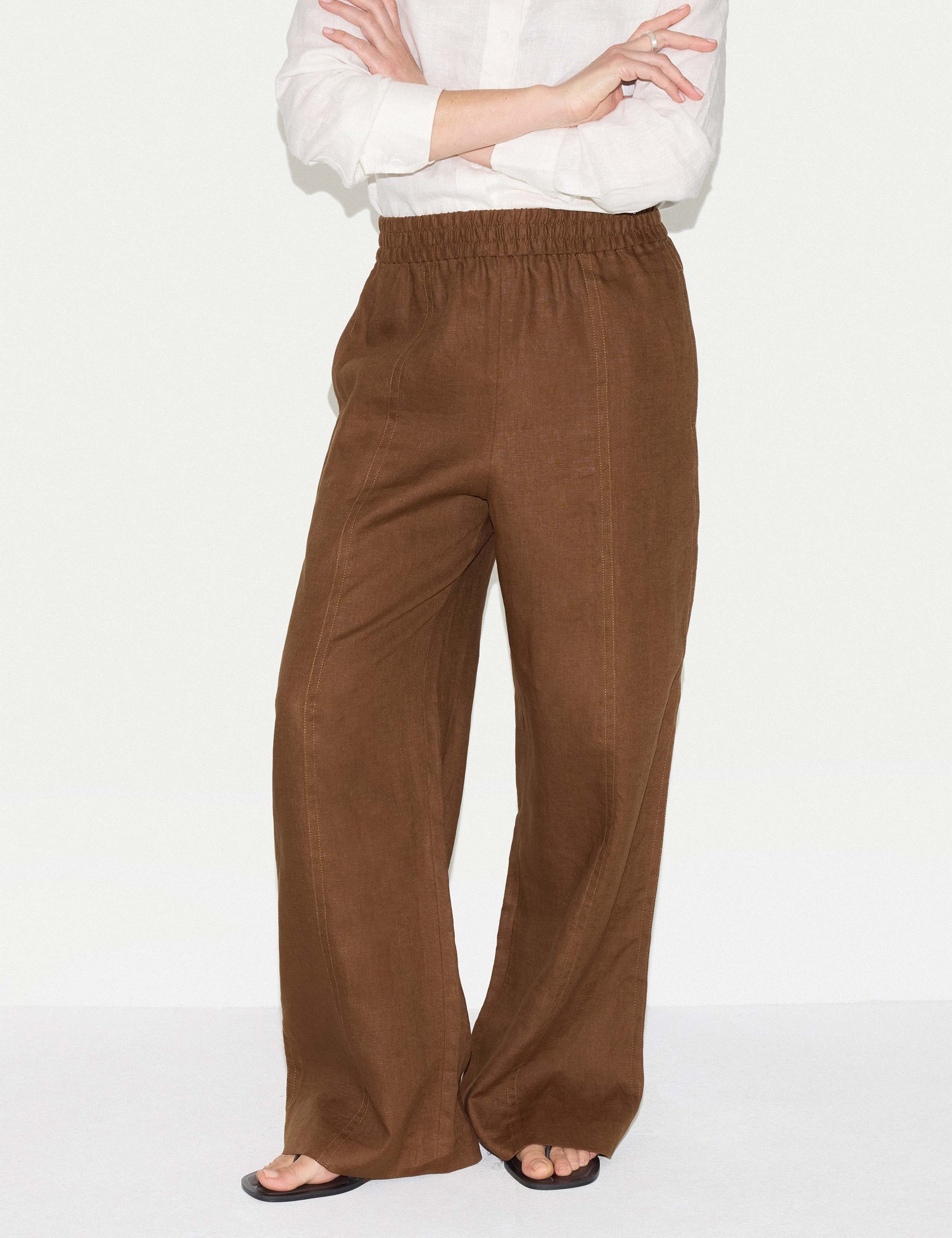 Pure Linen Elasticated Waist Wide Leg Trousers