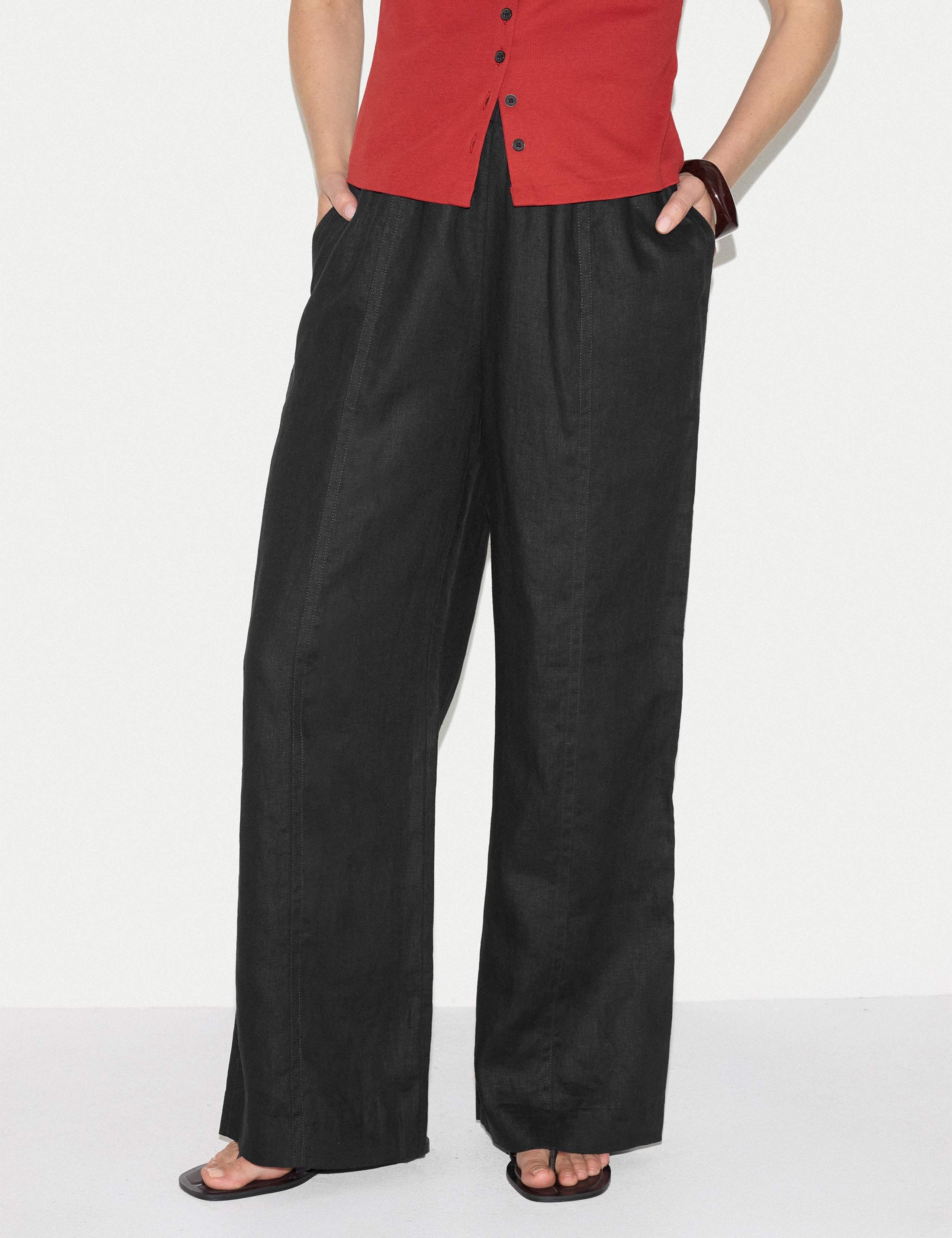 Pure Linen Elasticated Waist Wide Leg Trousers