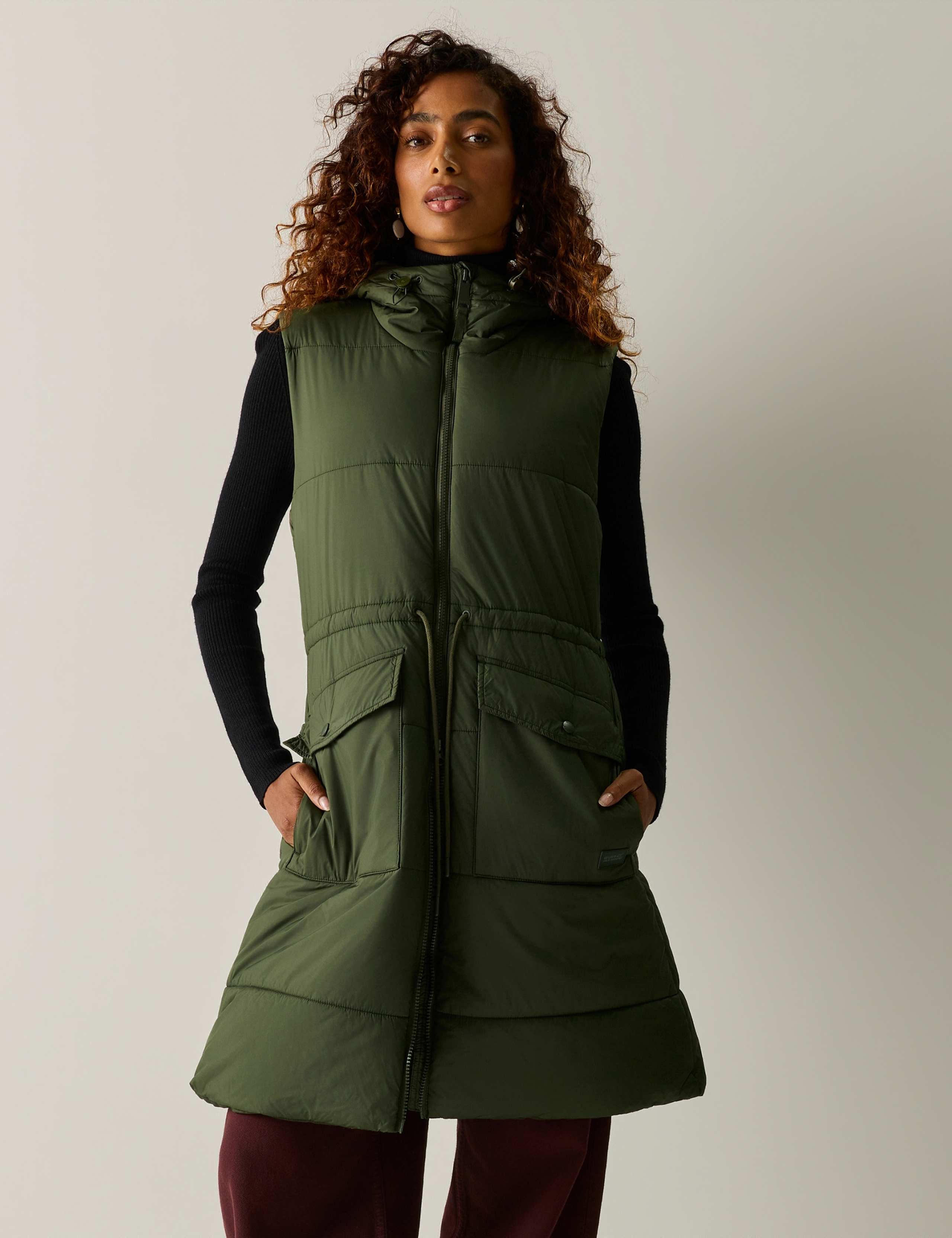 Hooded Longline Quilted Gilet