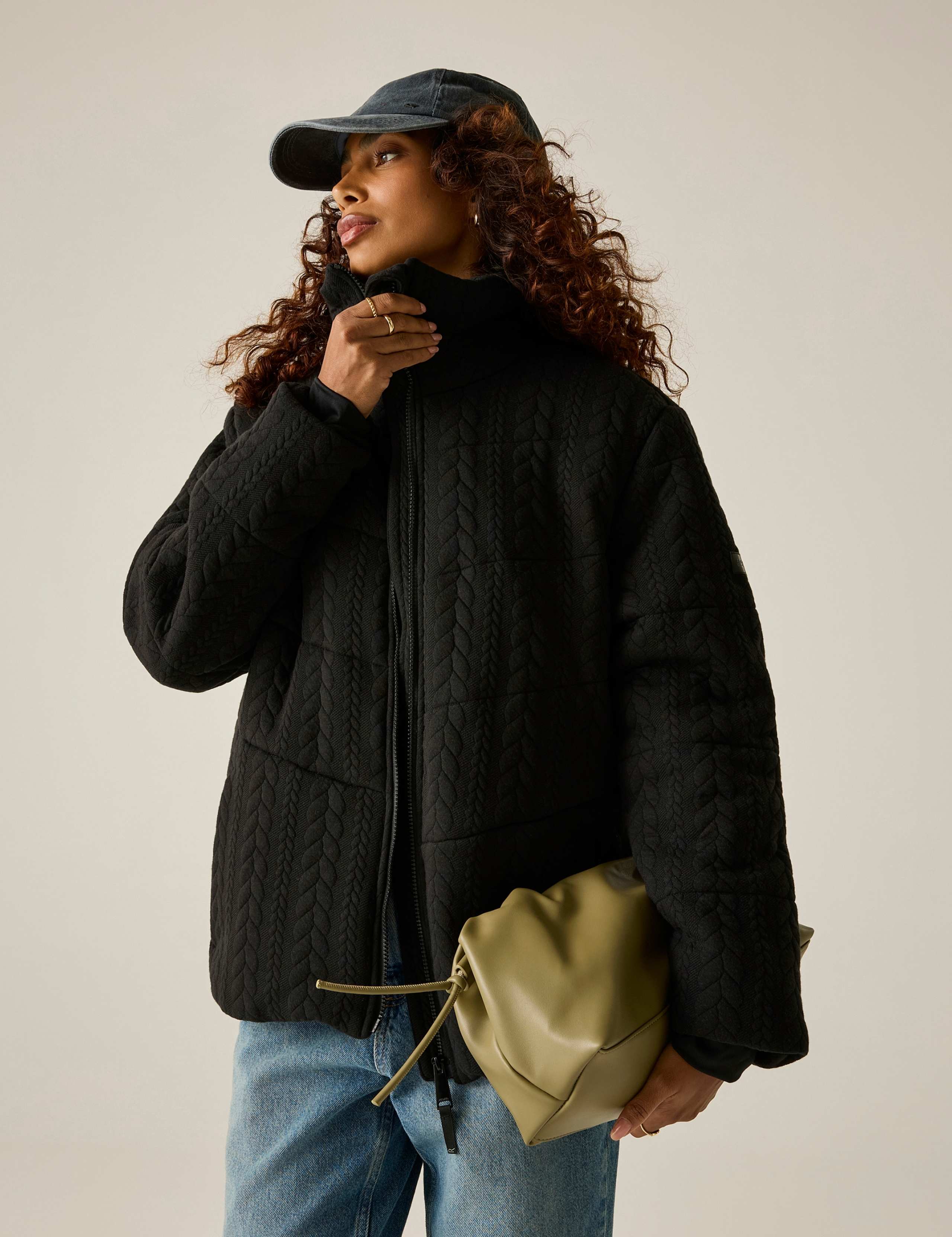Amaryl Textured Funnel Neck Padded Jacket