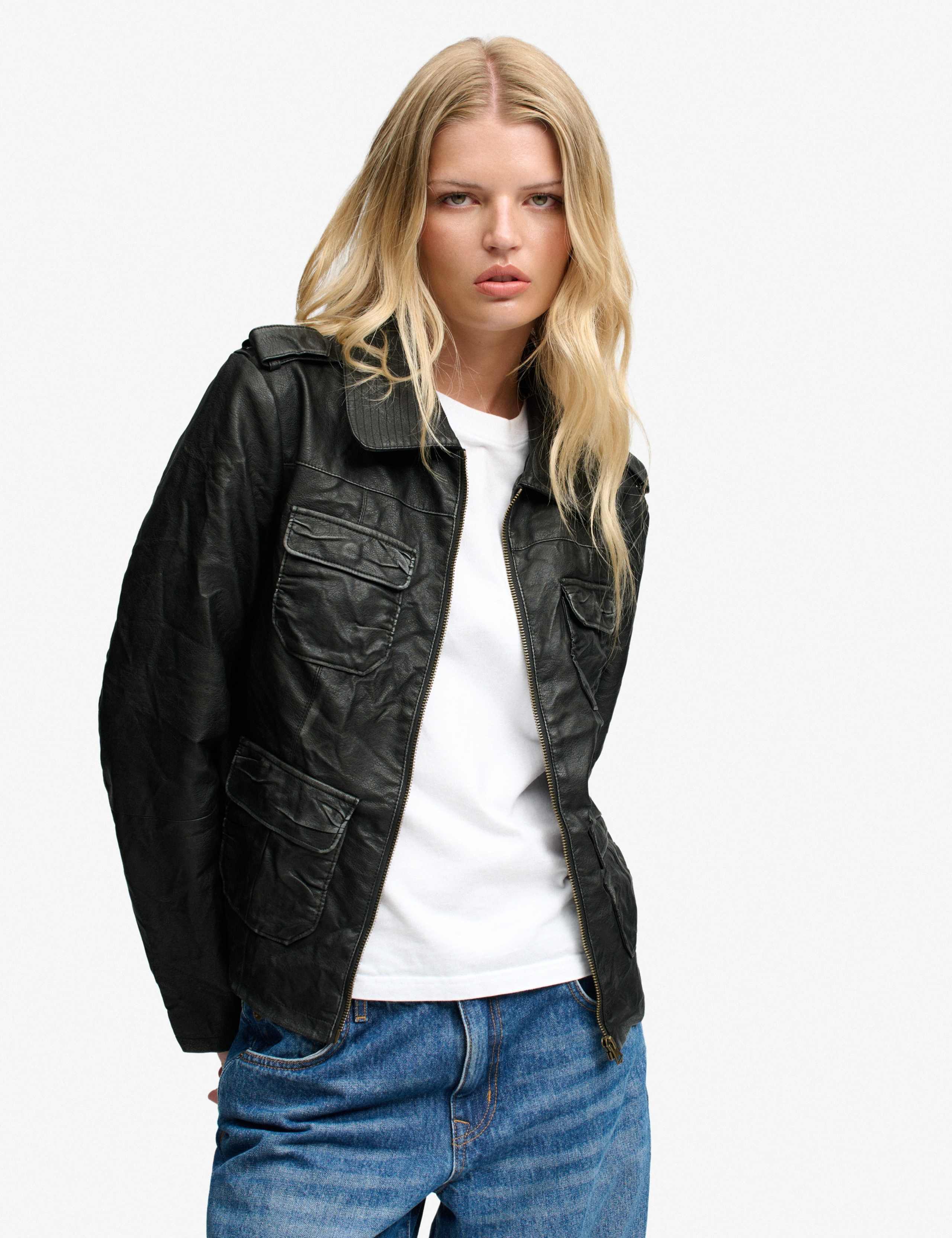 Faux Leather Utility Jacket