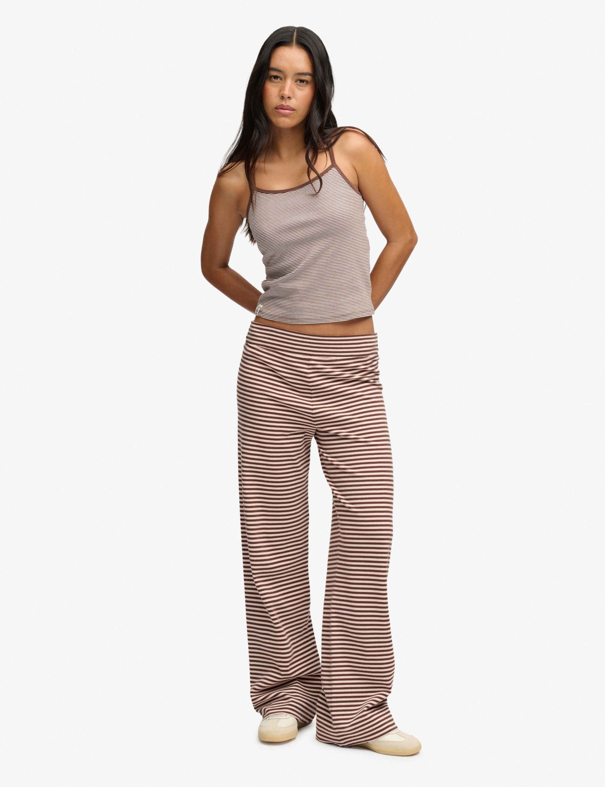 Cotton Rich Striped Fold Over Joggers