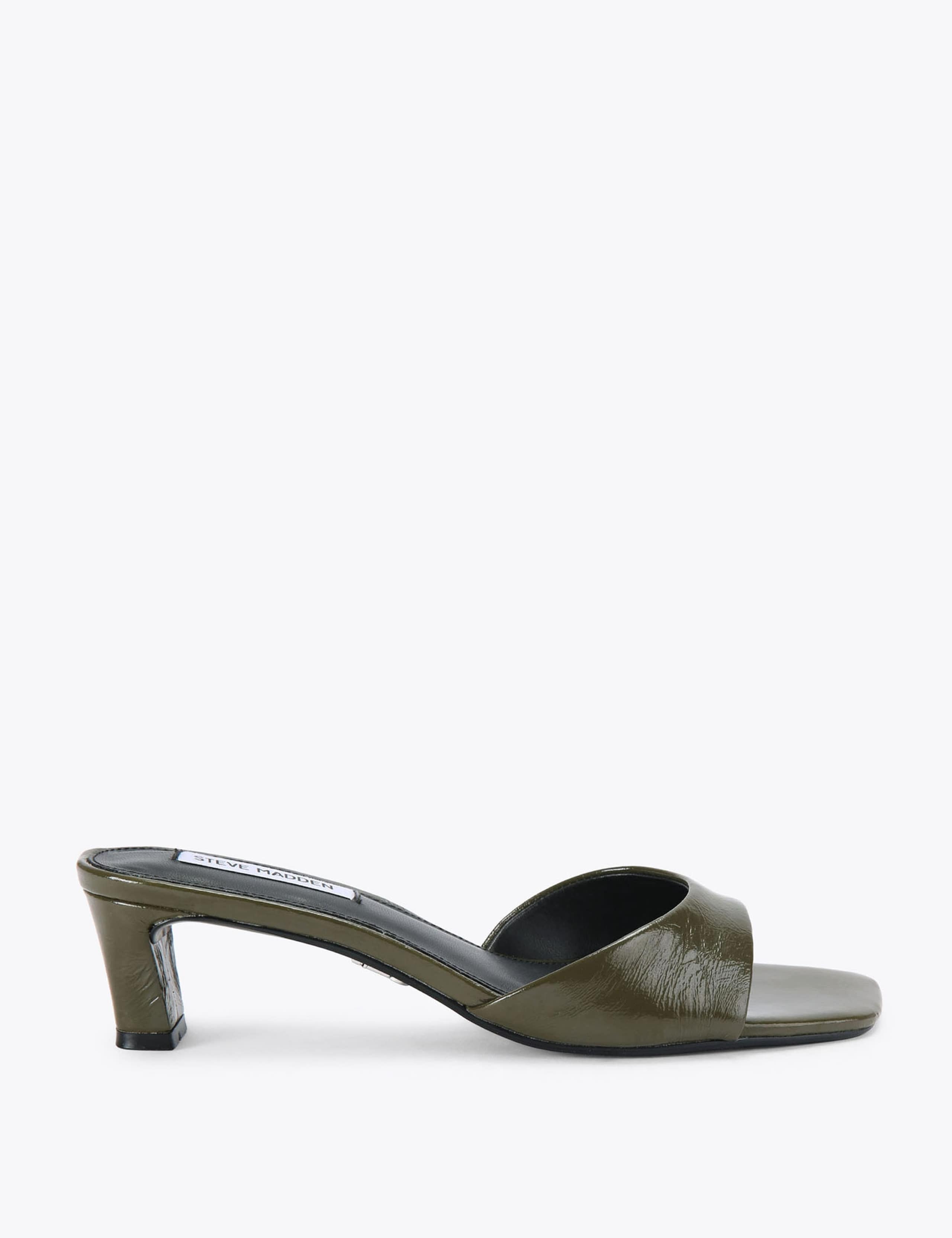 Leather Patent Kitten Heel Mule Sandals