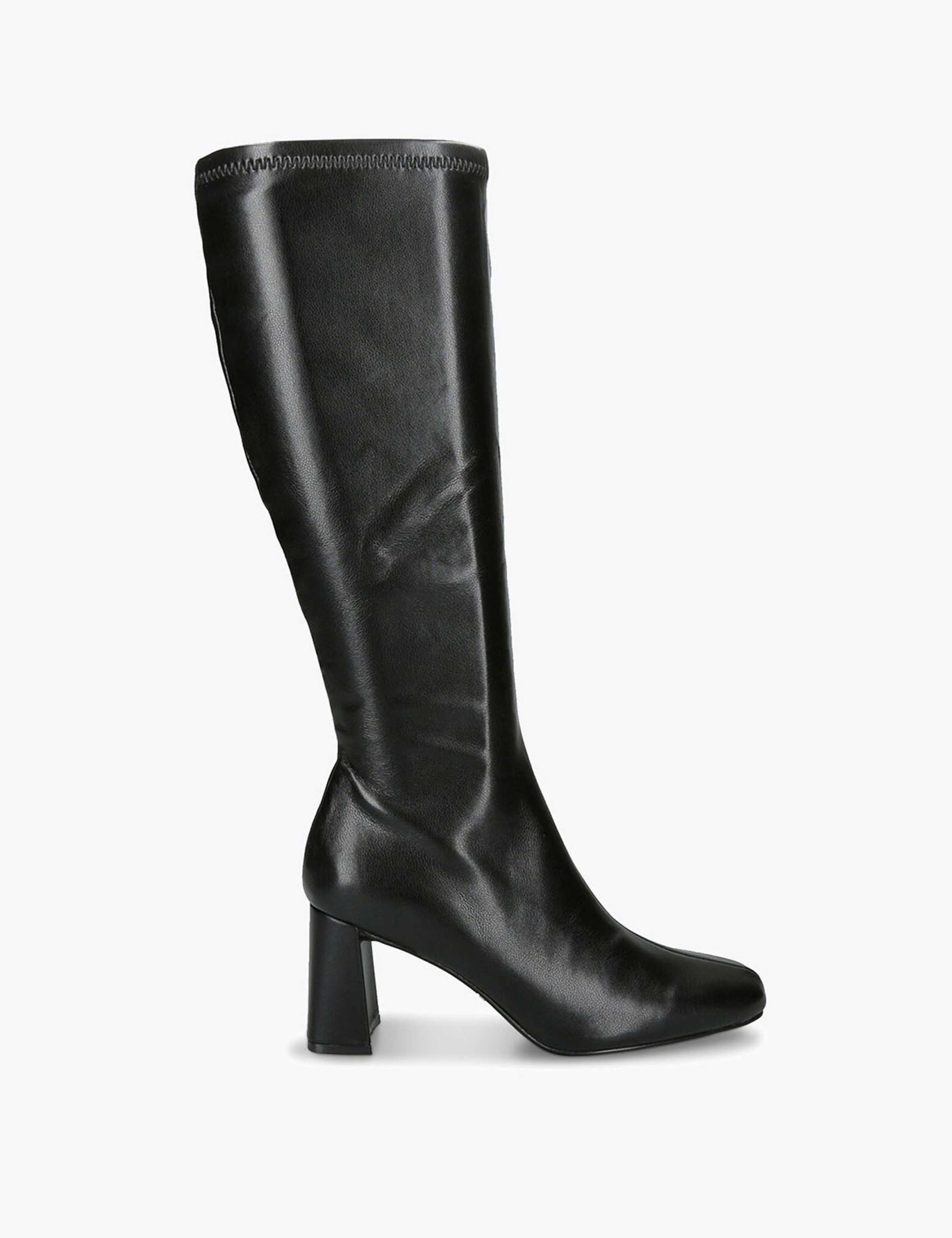 Holly Leather Block Heel Knee High Boots