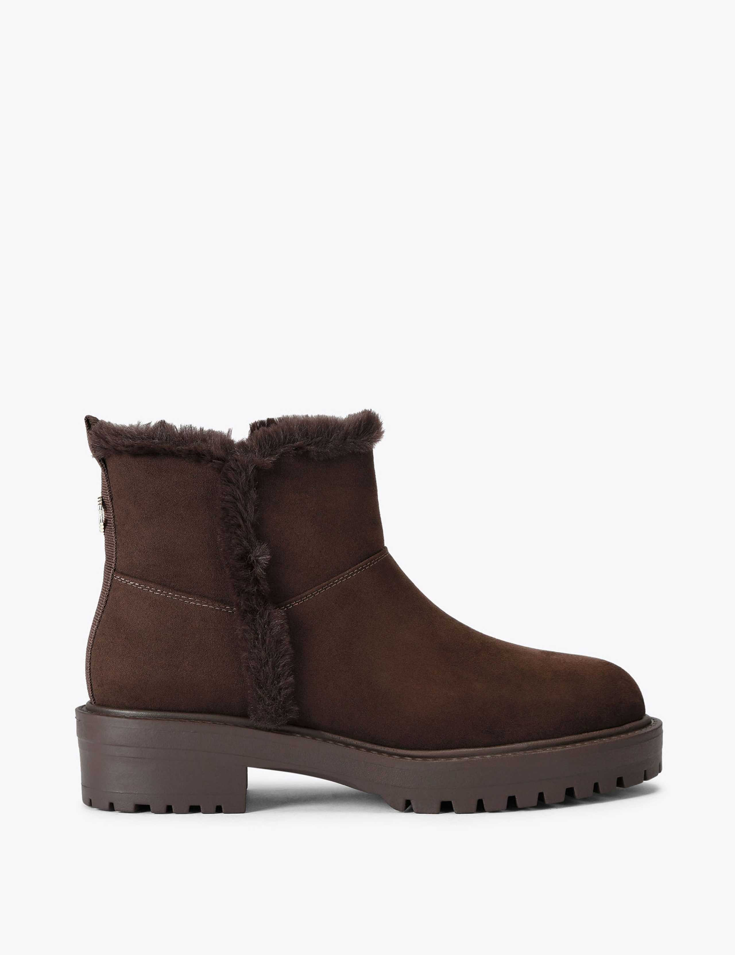 Faux Fur Trim Flat Round Toe Ankle Boots