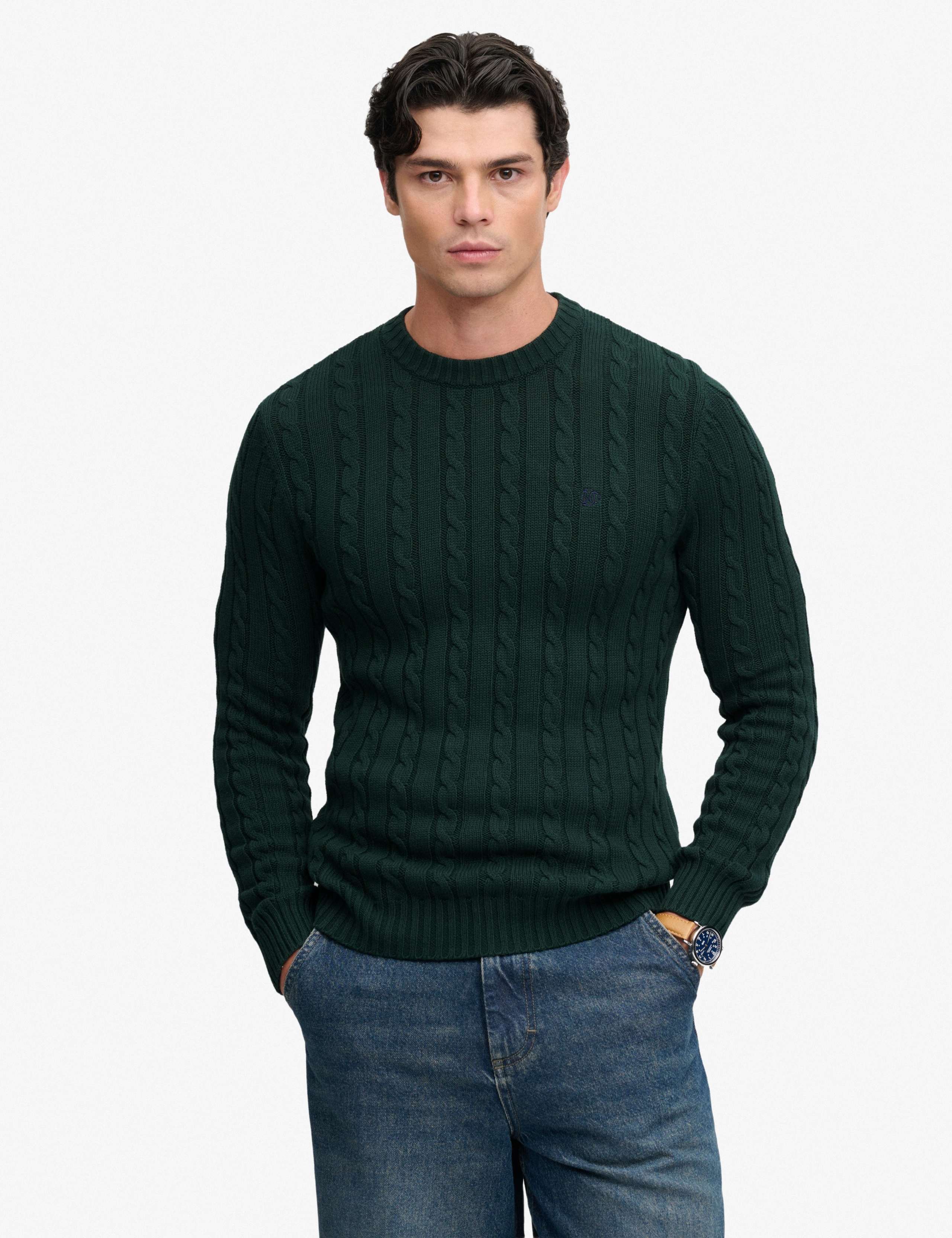 Pure Cotton Cable Crew Neck Jumper