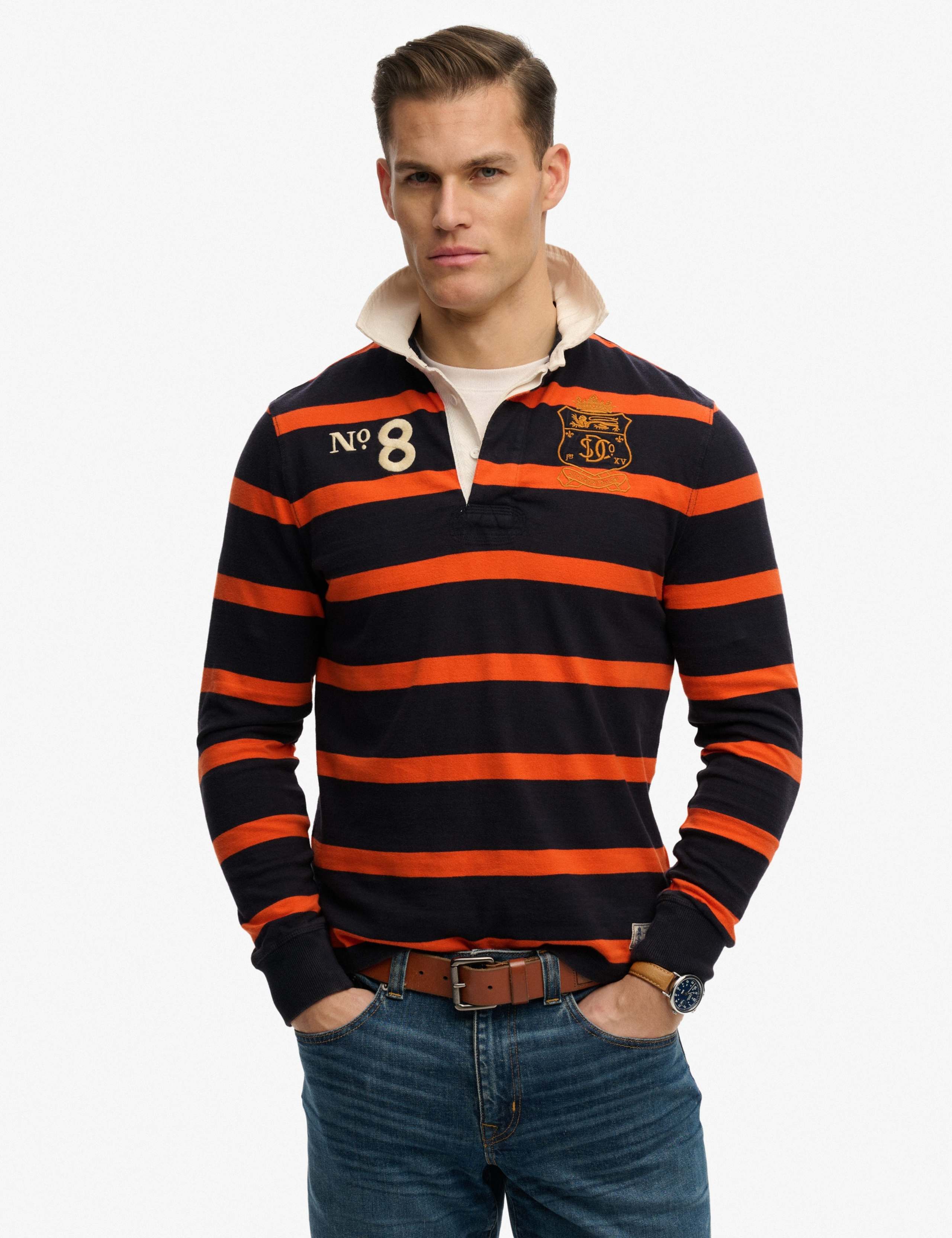 Pure Cotton Striped Embroidered Rugby Shirt