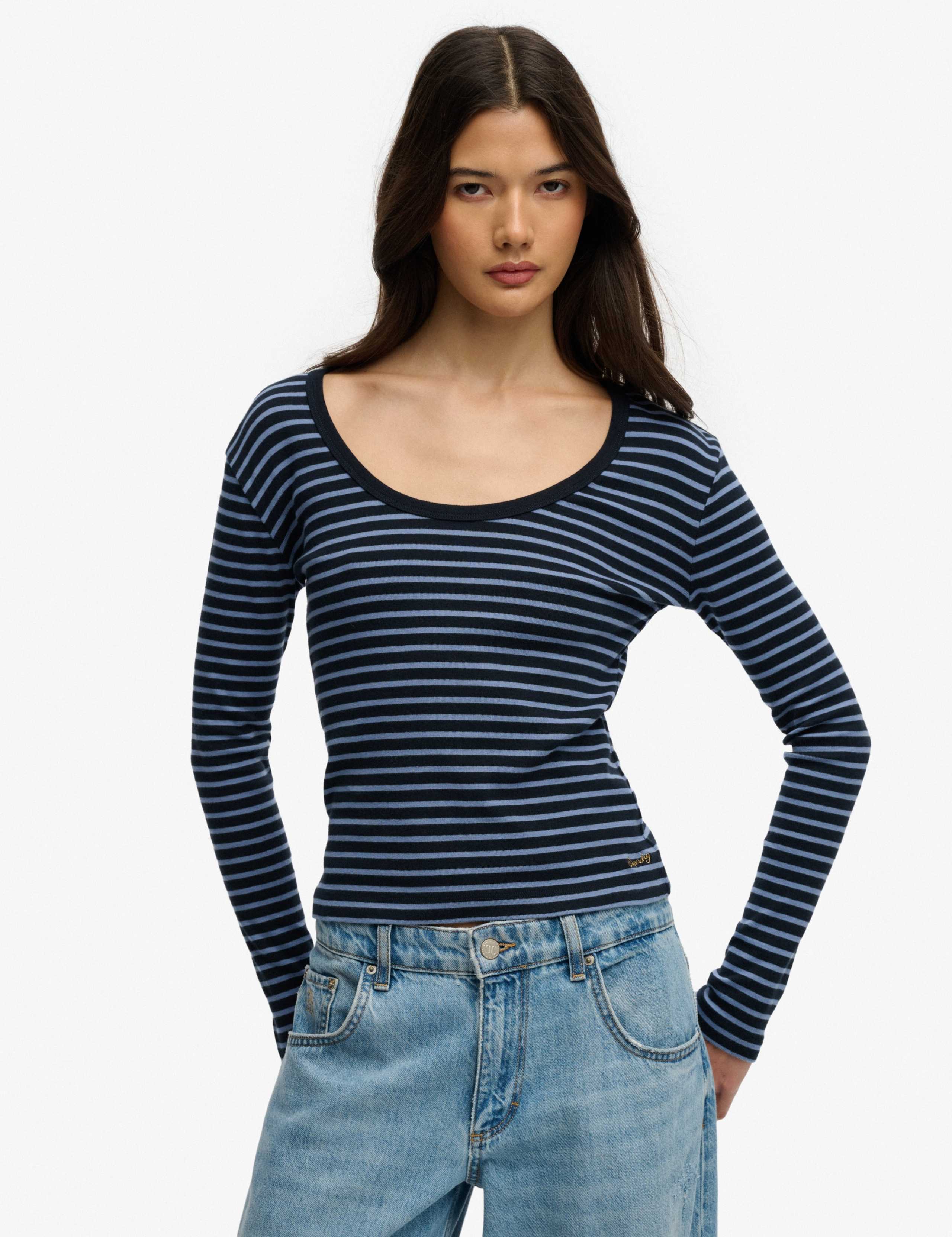 Pure Cotton Striped Scoop Neck Top