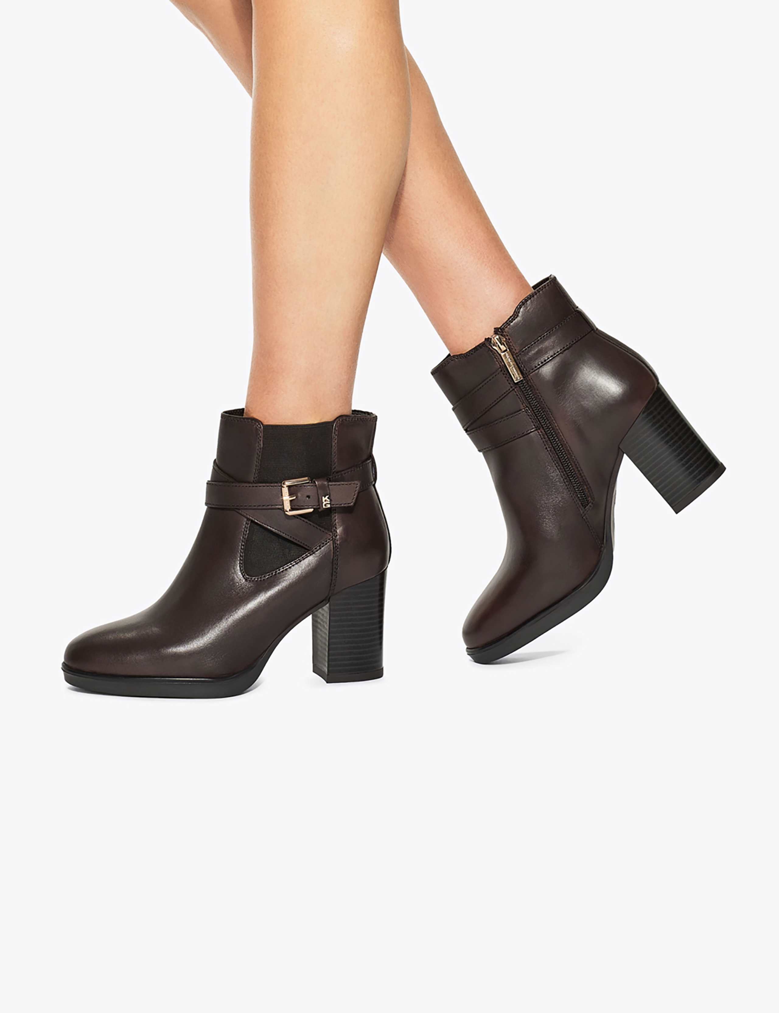 Leather Buckle Block Heel Ankle Boots