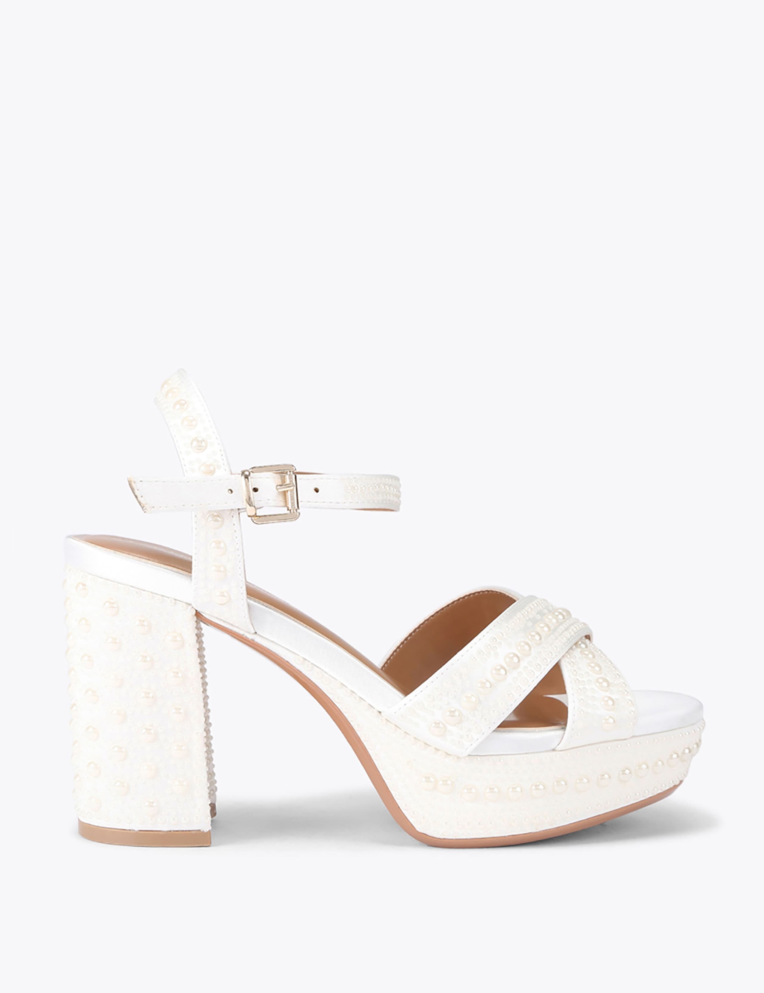 Beaded Platform Block Heel Sandals