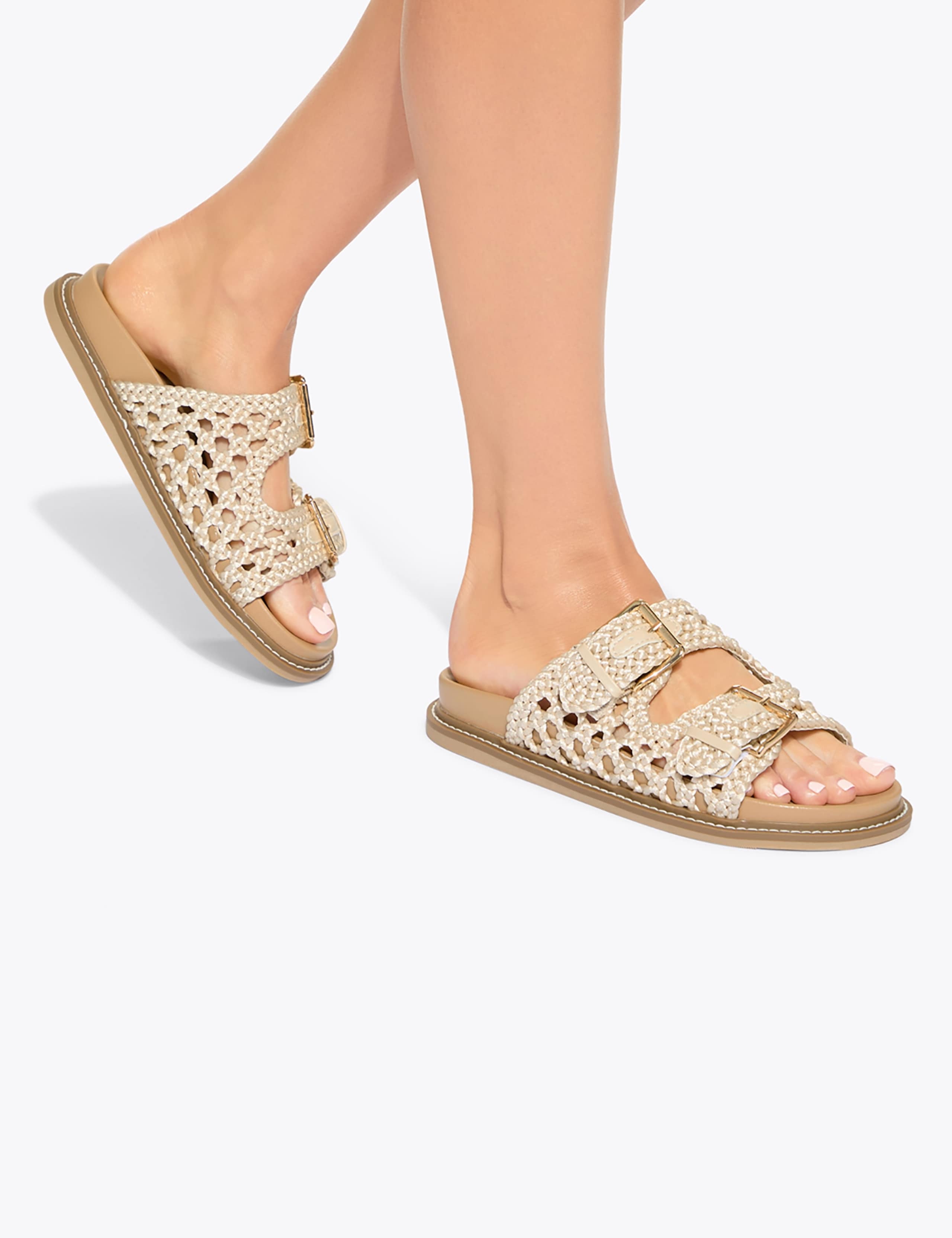 Woven Buckle Flat Footbed Sliders
