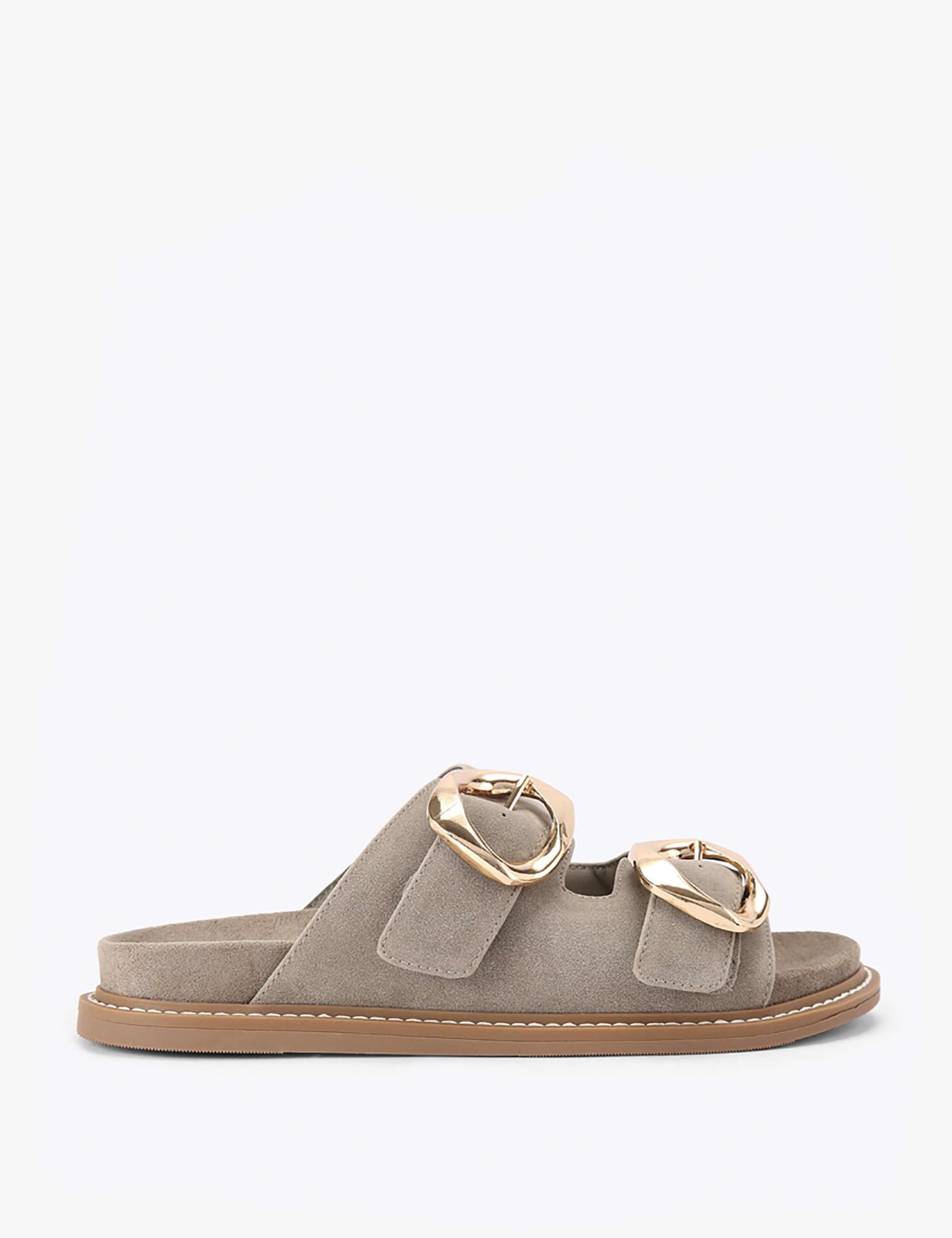 Statement Buckle Flat Footbed Sliders