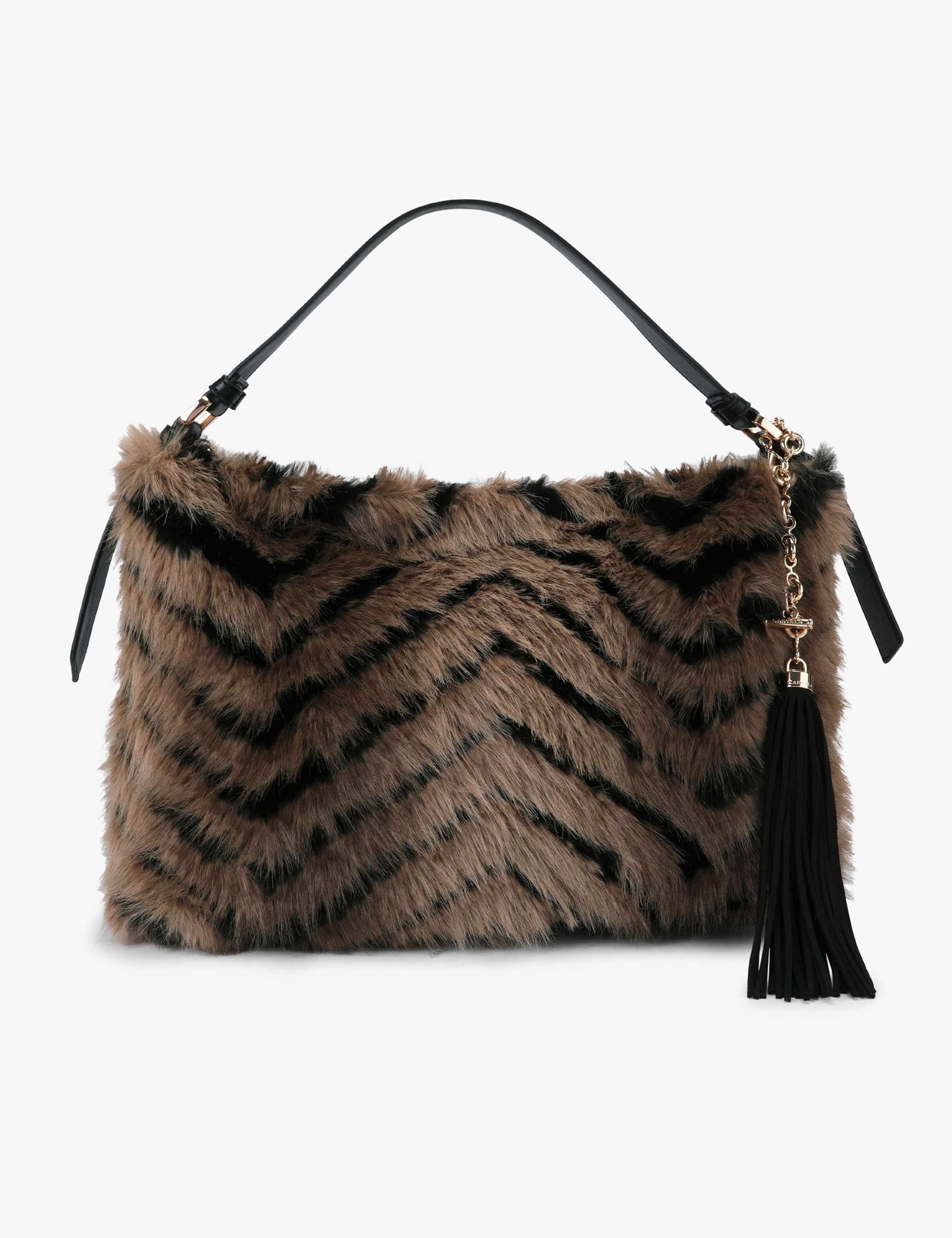 Faux Fur Animal Print Shoulder Bag