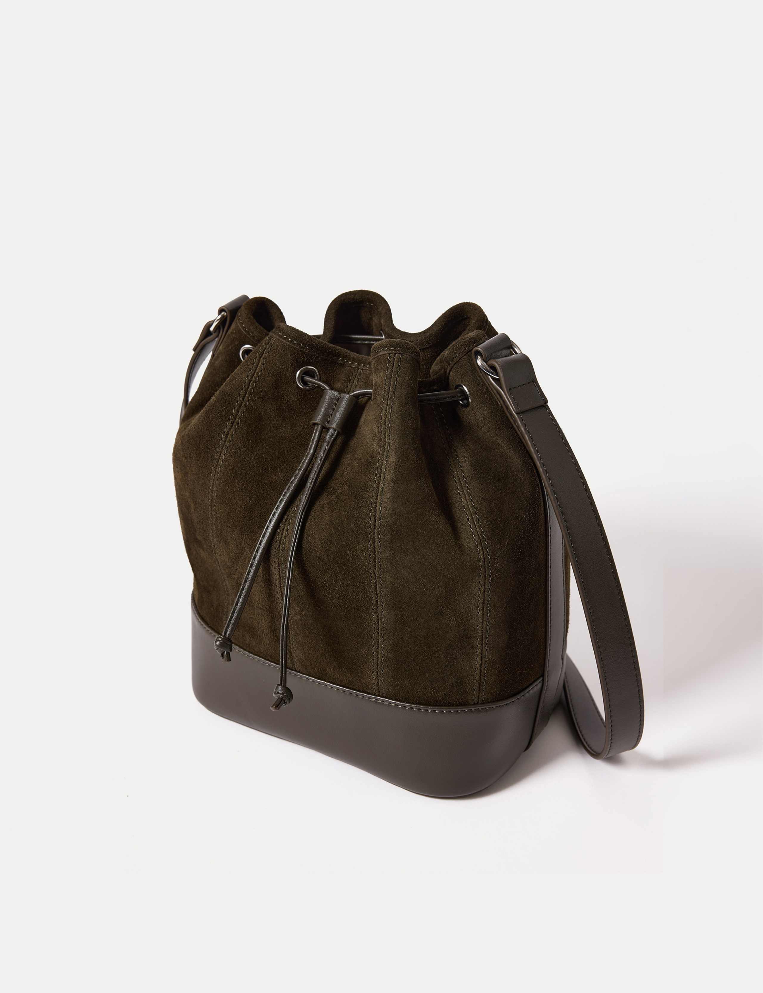 Leather Drawstring Bucket Bag