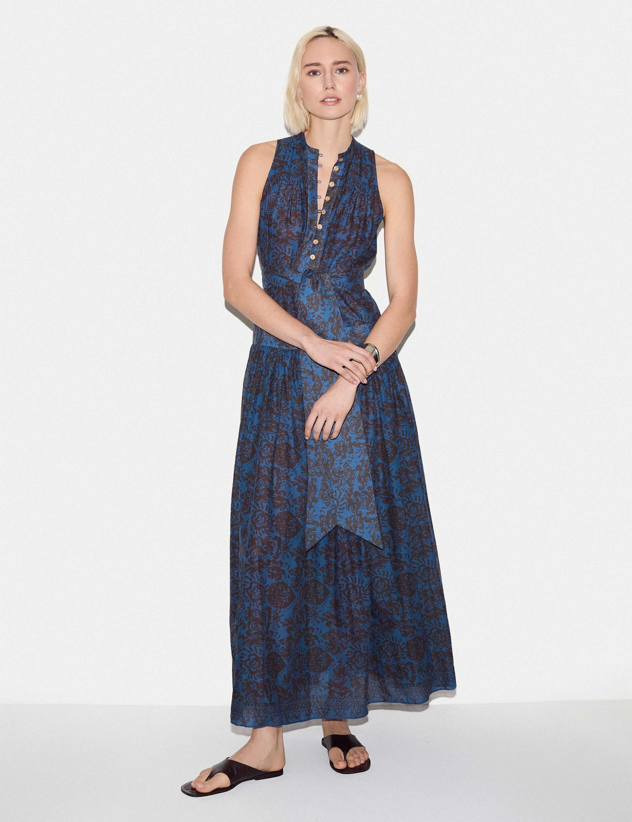 Pure Cotton Floral Notch Neck Midaxi Dress