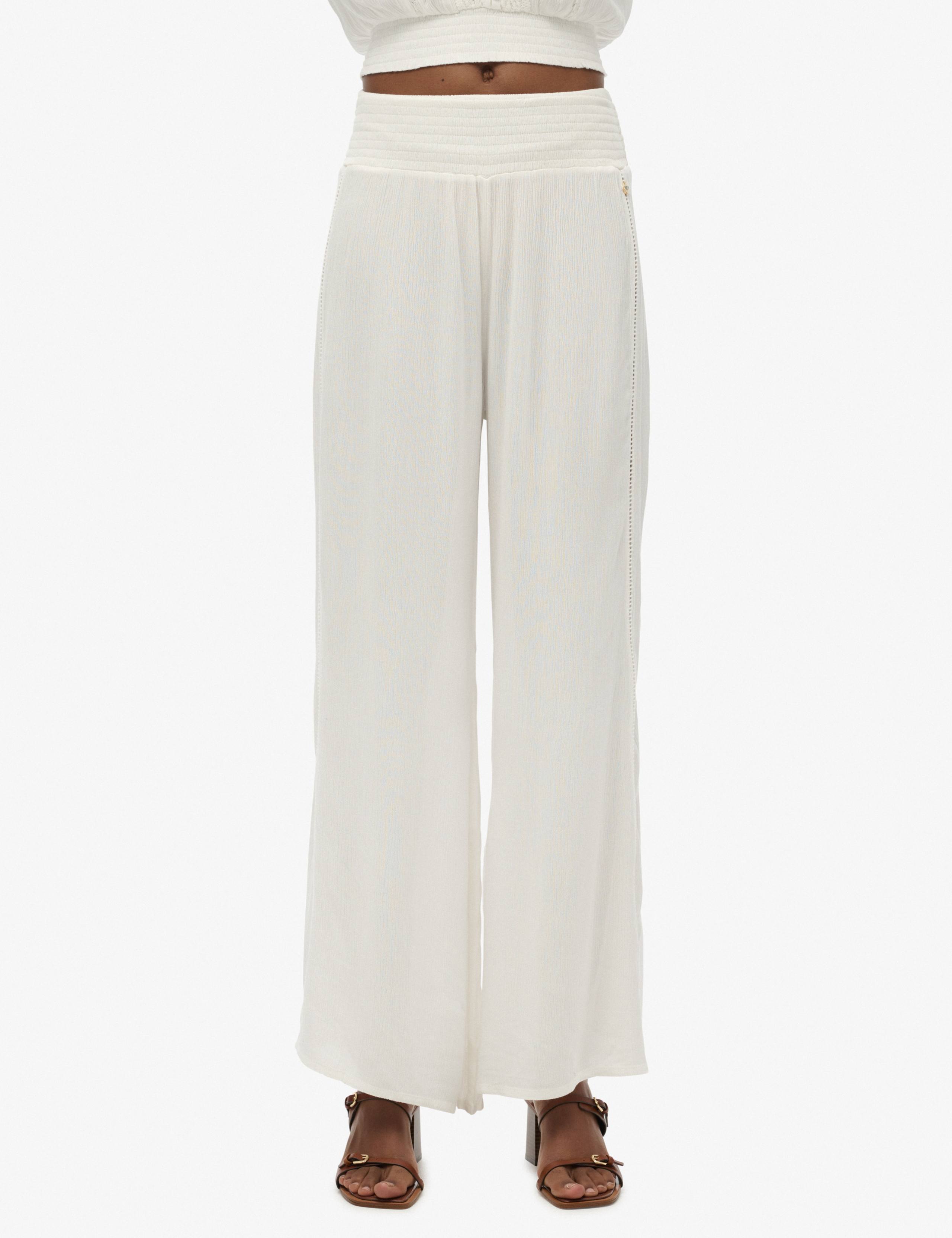 Textured Elasticated Waist Wide Leg Trousers