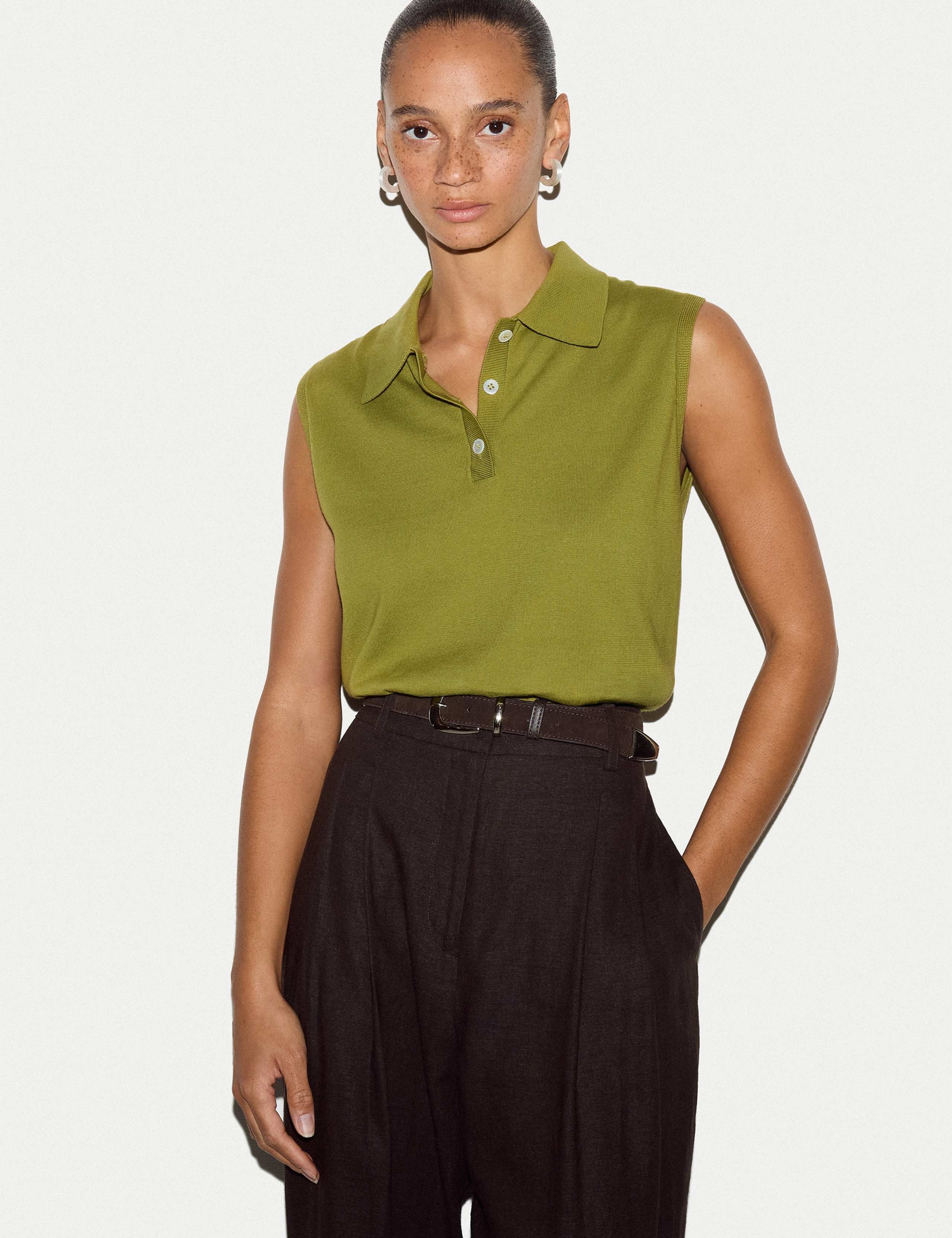 Pure Cotton Collared Vest Top