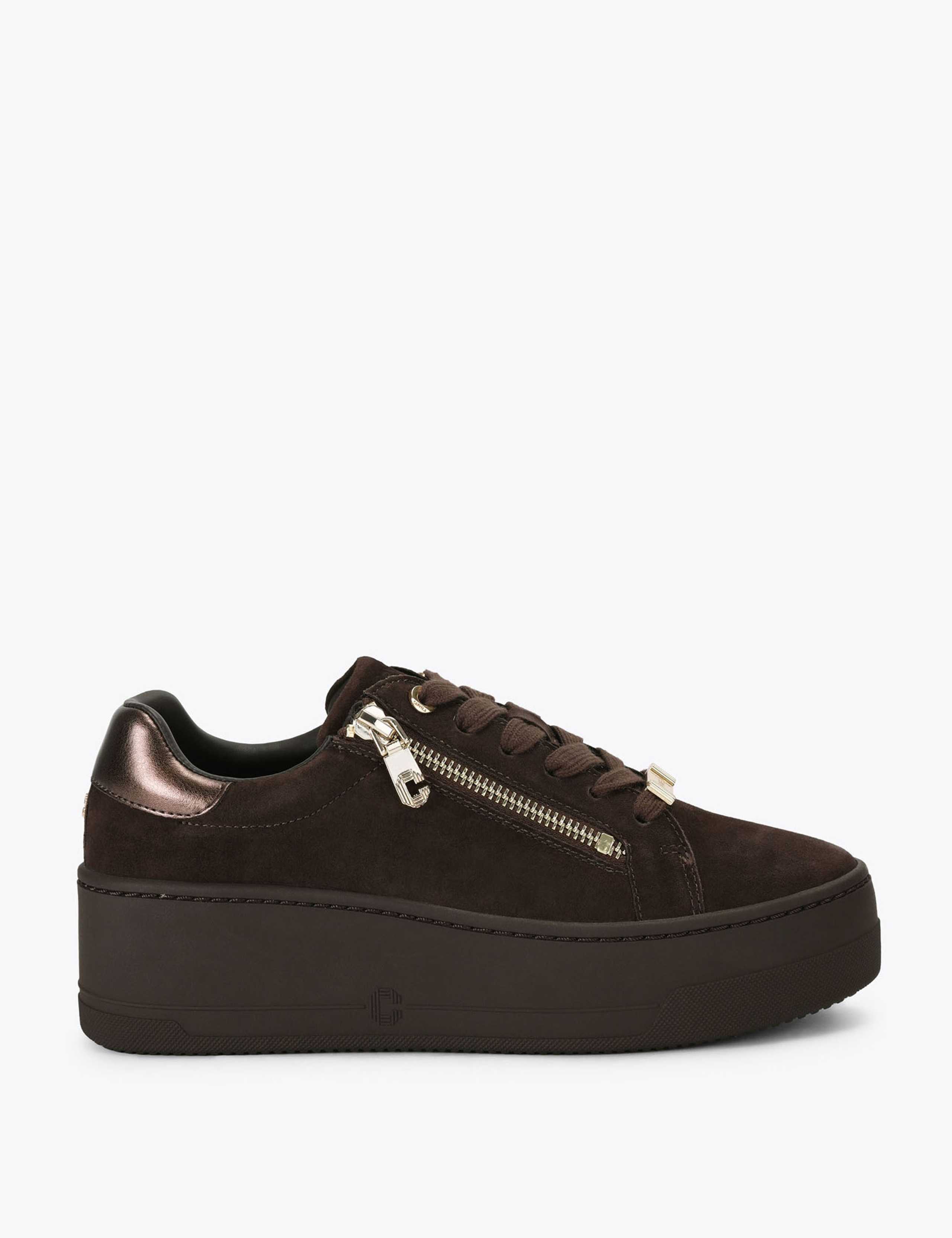 Suede Lace Up Zip Platform Trainers