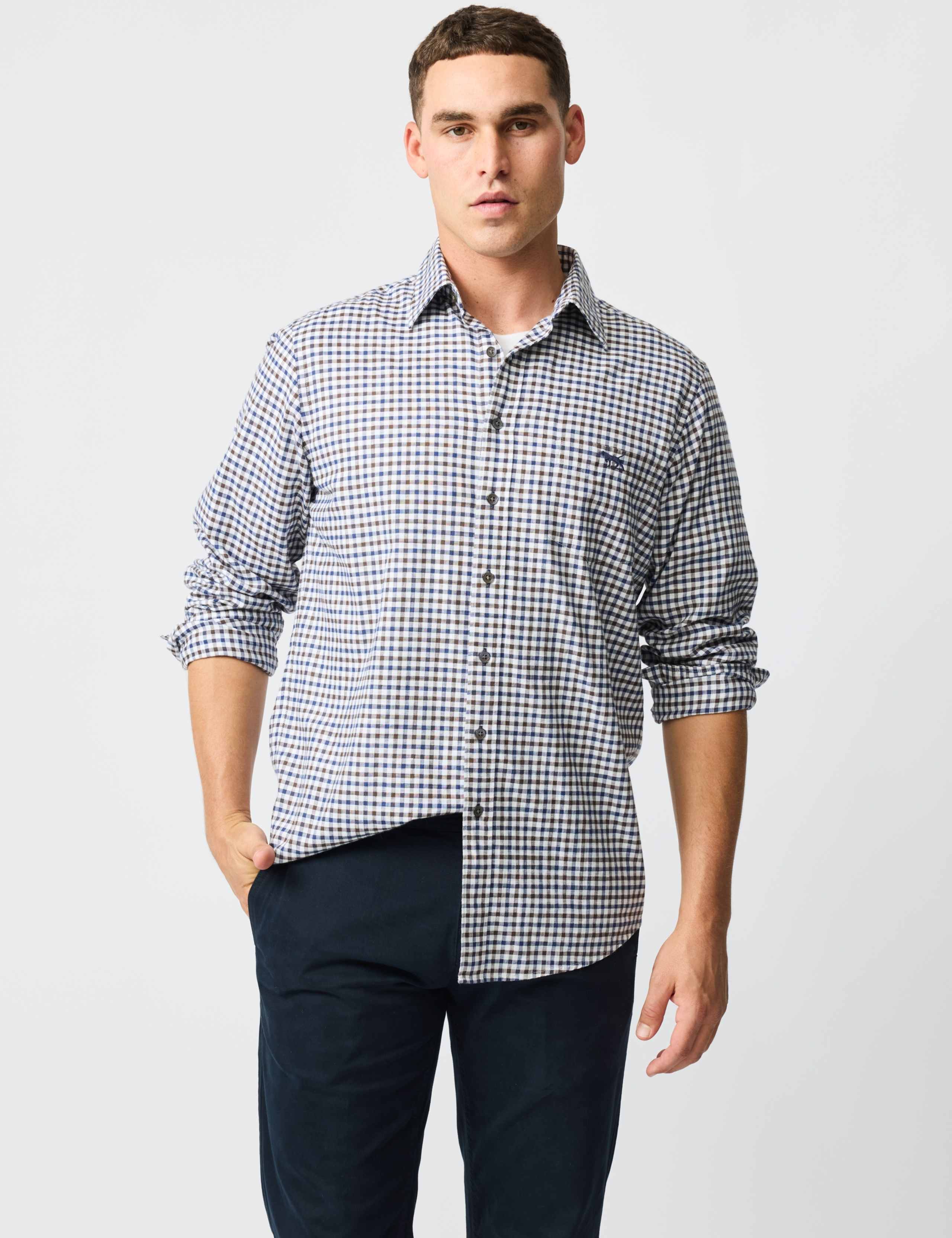 Cotton Linen Blend Checked Oxford Shirt