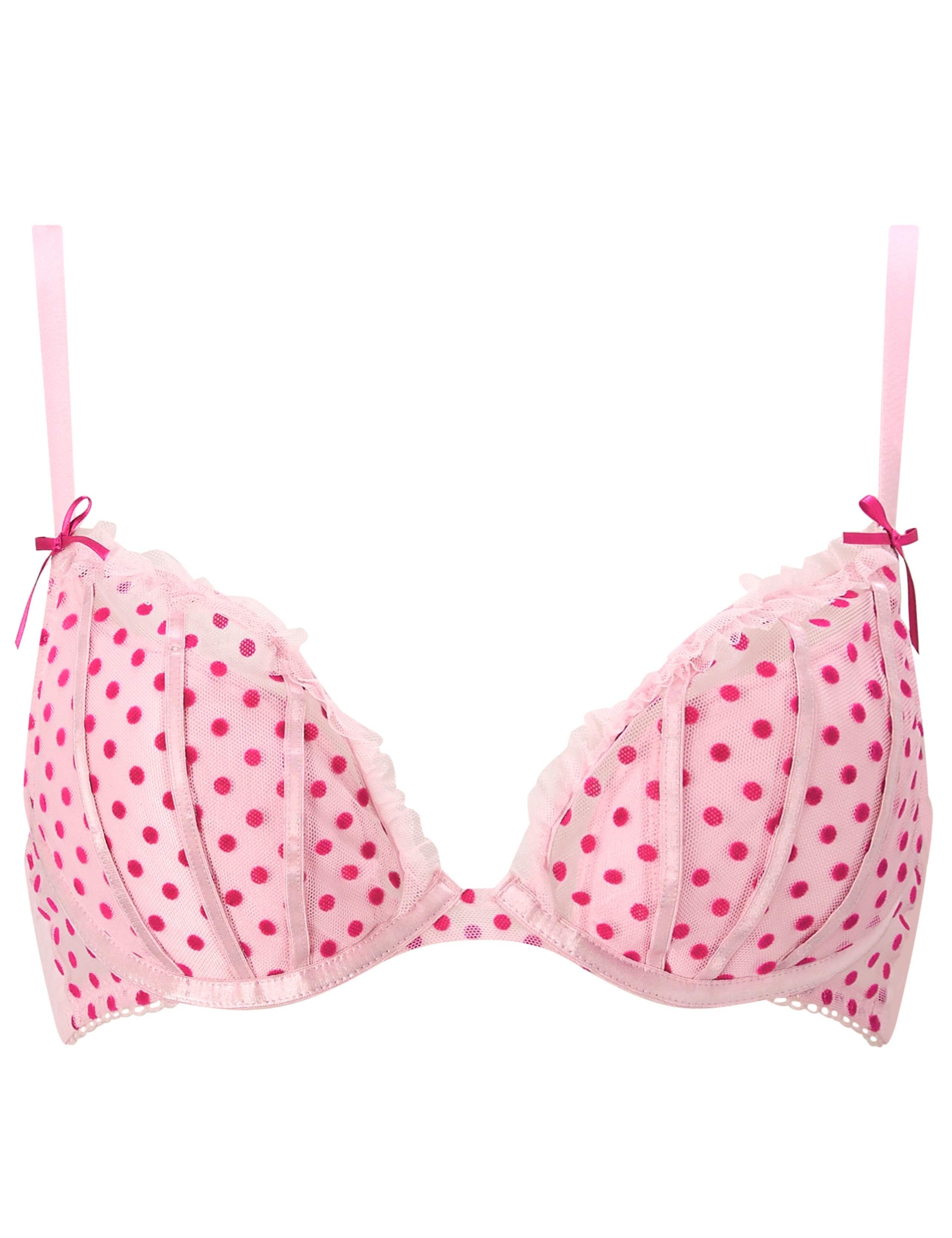 Mesh Polka Dot Wired Plunge Bra Set (A-G) 1 of 9