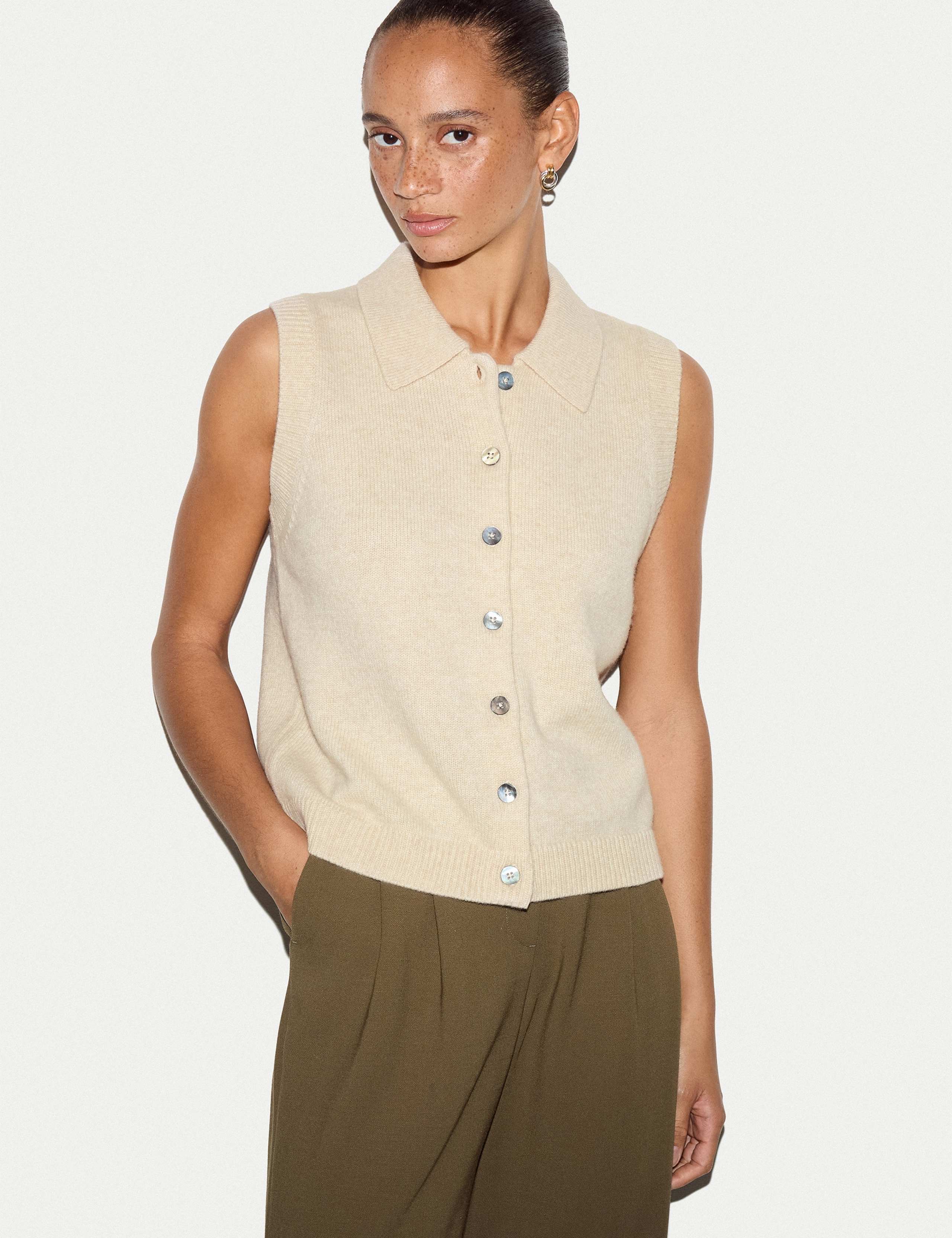 Wool Rich Collared Button Through Vest