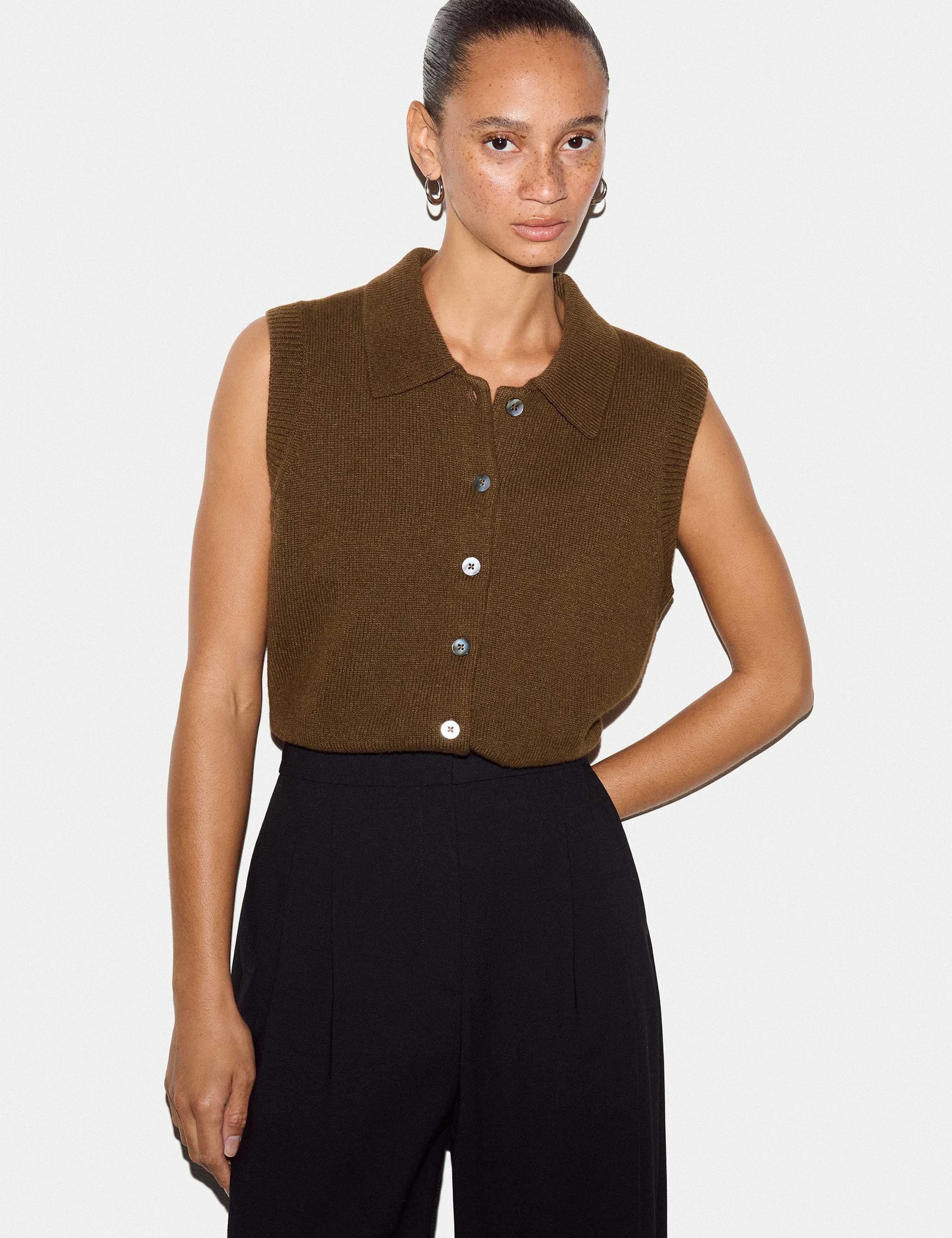 Wool Rich Collared Button Through Vest