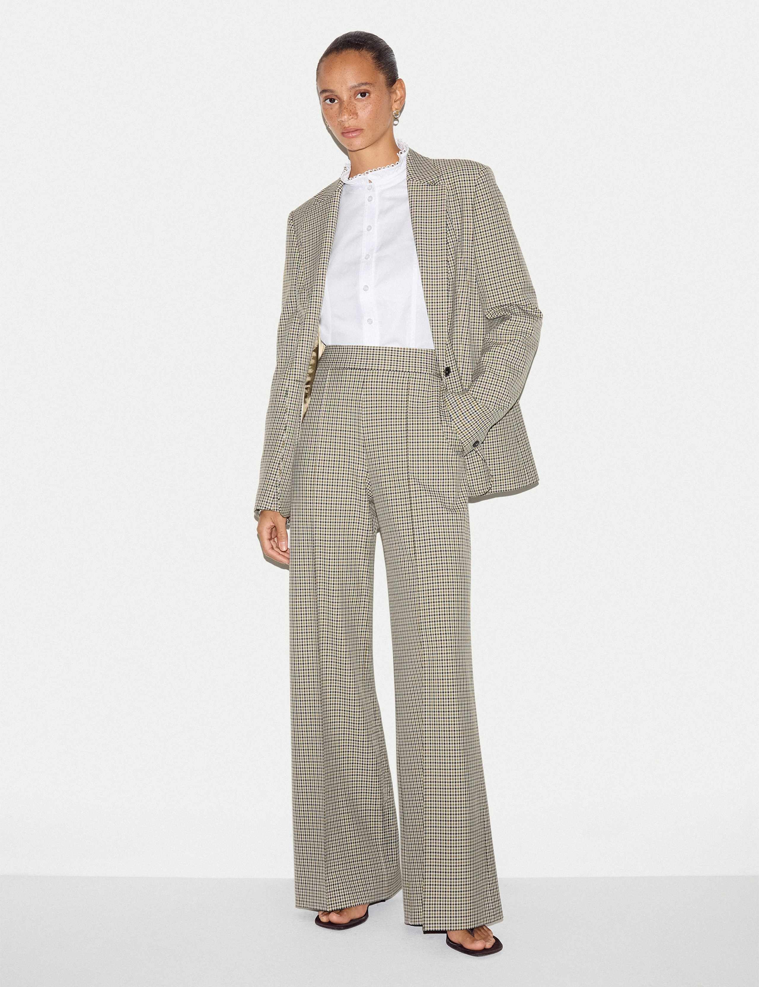 Checked Wide Leg Trousers
