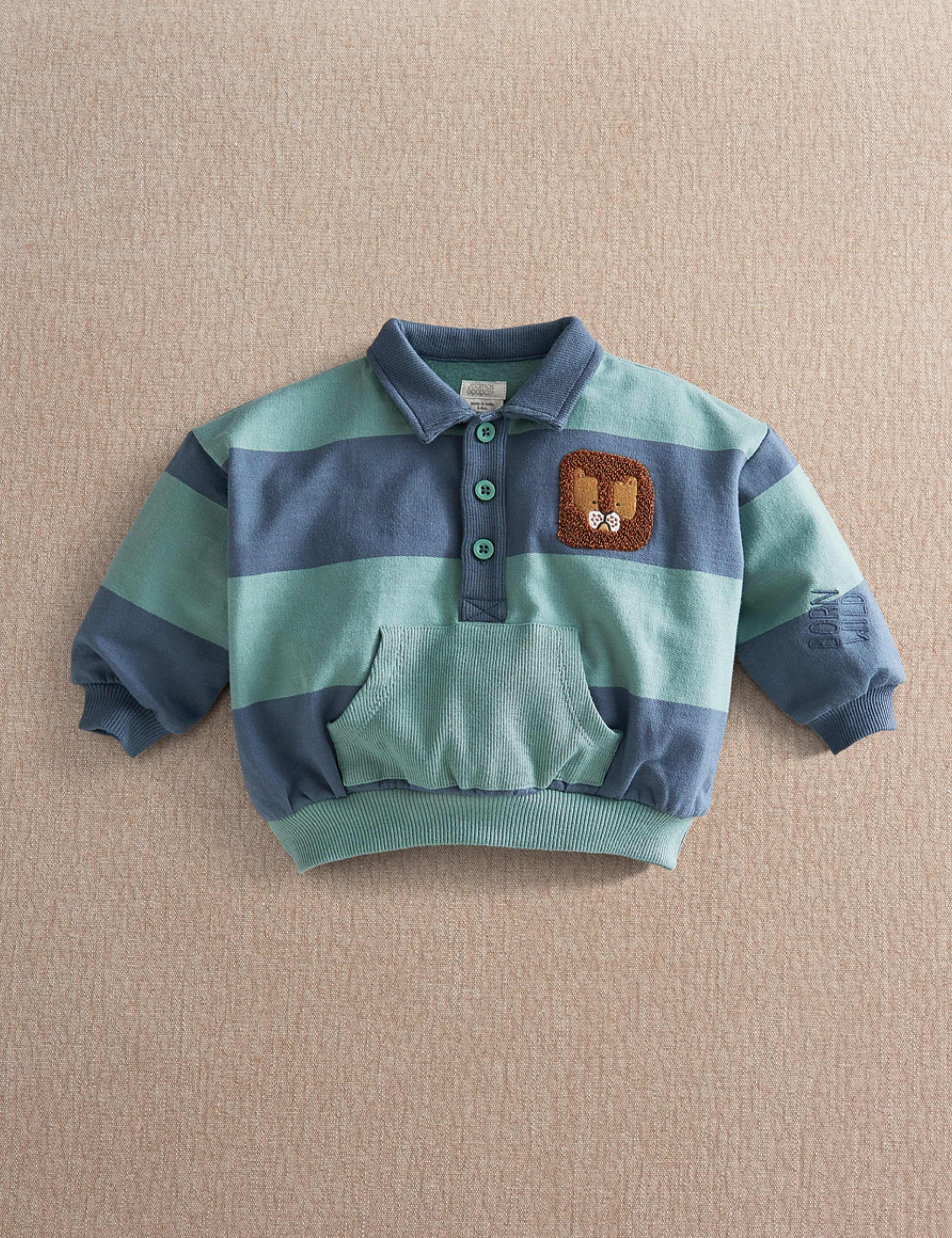 Cotton Rich Striped Polo Collar Sweatshirt (0-24 Mths)