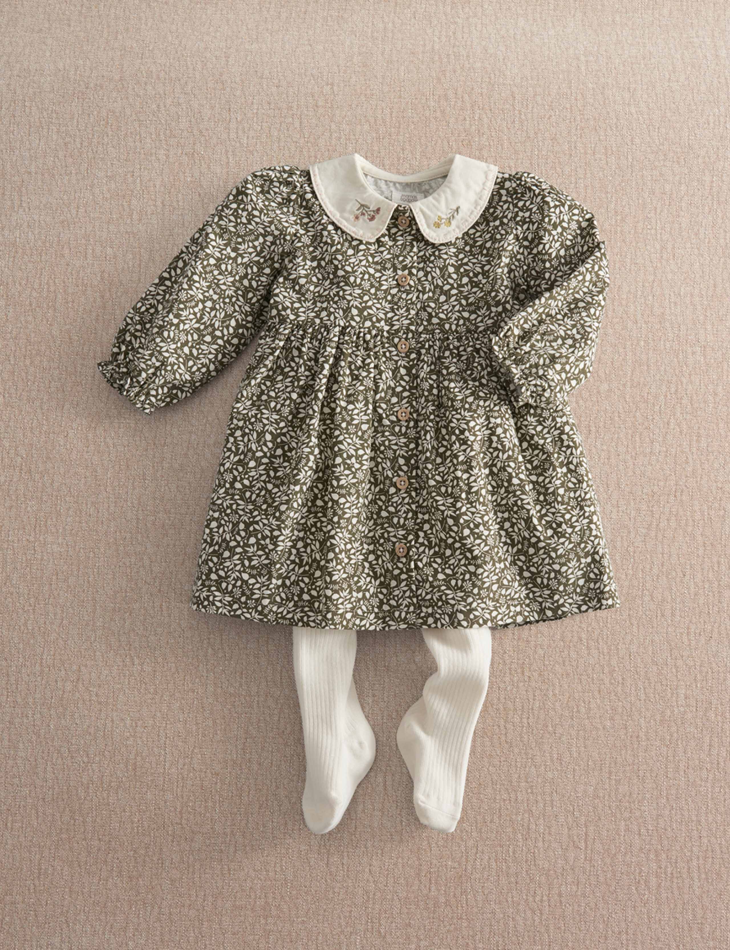 Leaf Print Dress And Tights Set