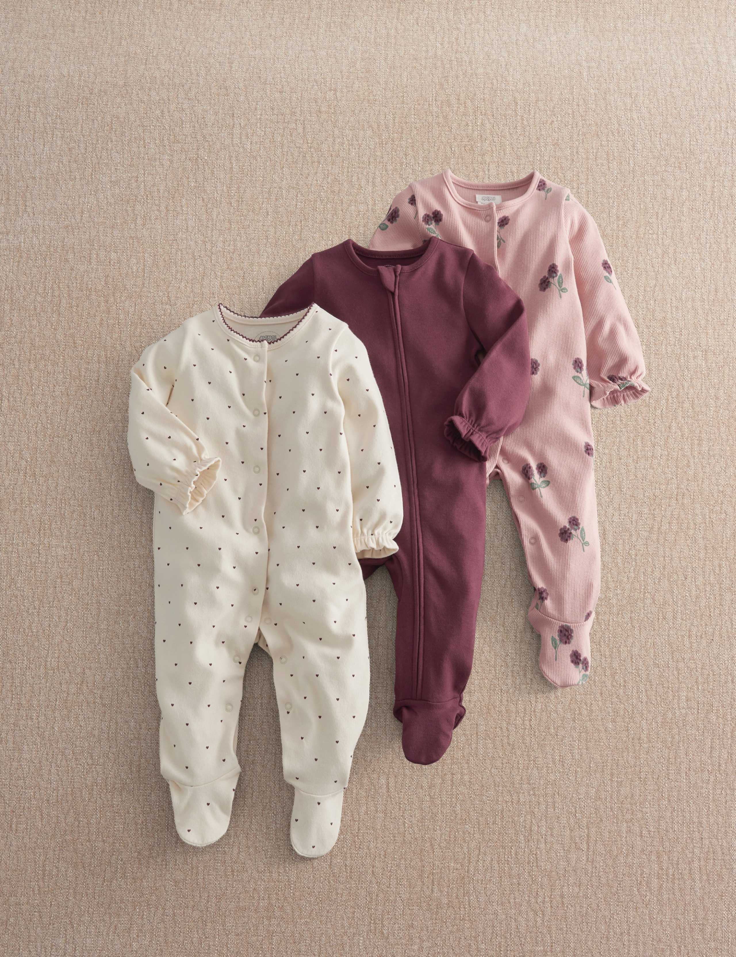 3 Pack Cotton Rich Bramble Sleepsuits (0-24 Mths)