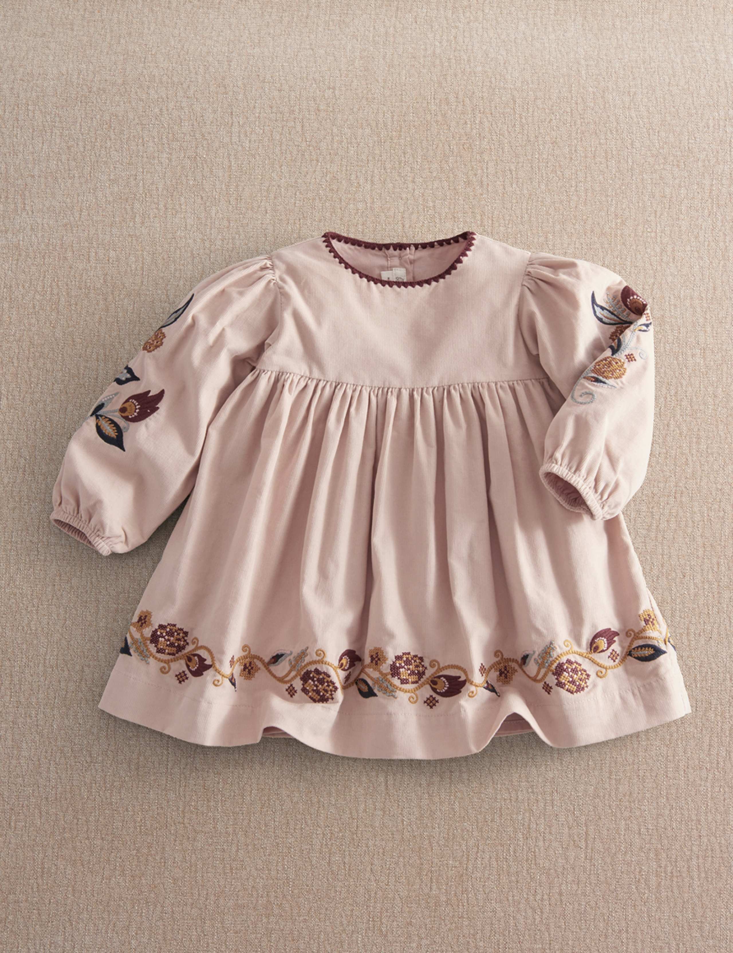 Pure Cotton Cord Embroidered Dress (0-24 Months)