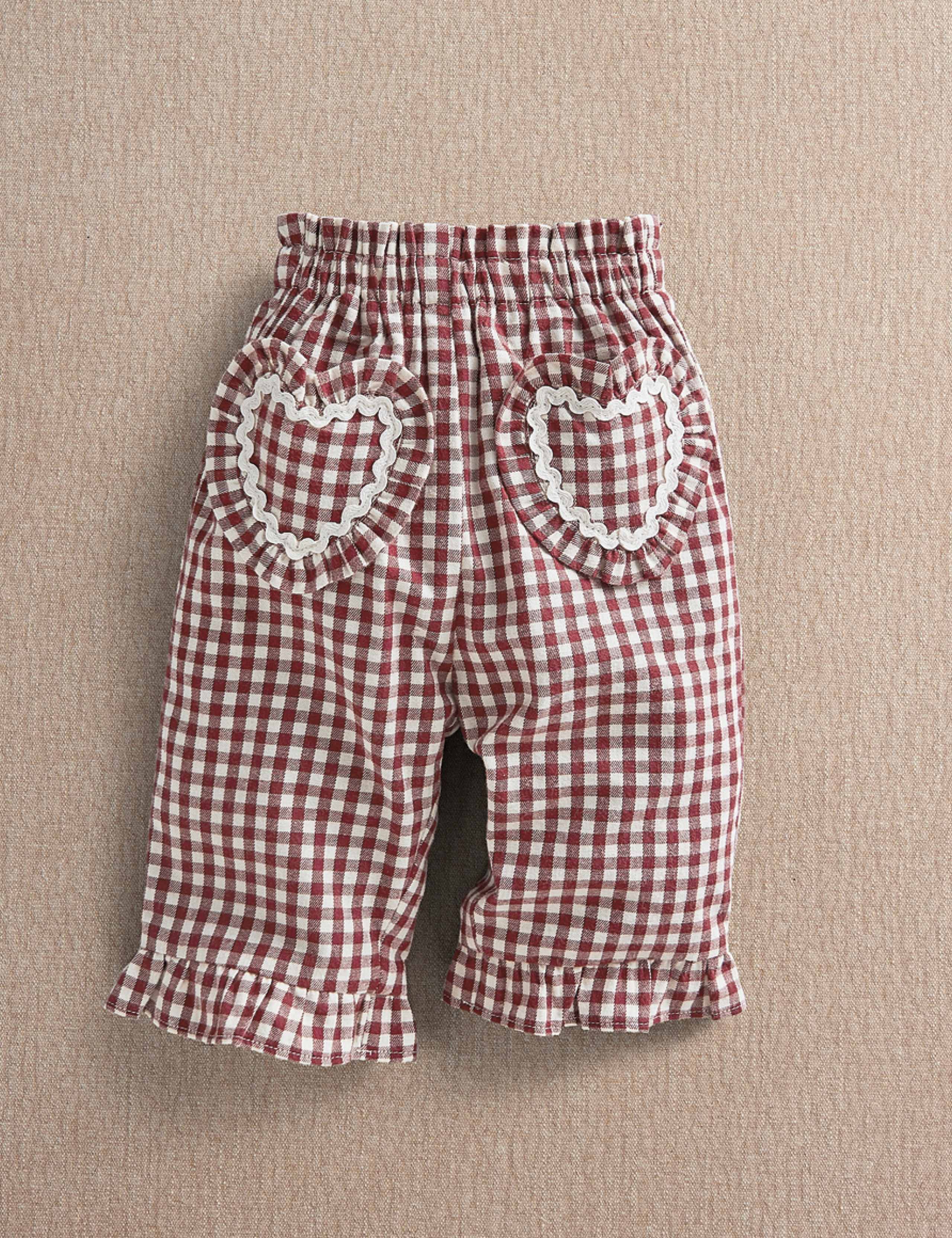Pure Cotton Gingham Heart Frill Trousers (0-3 Yrs)