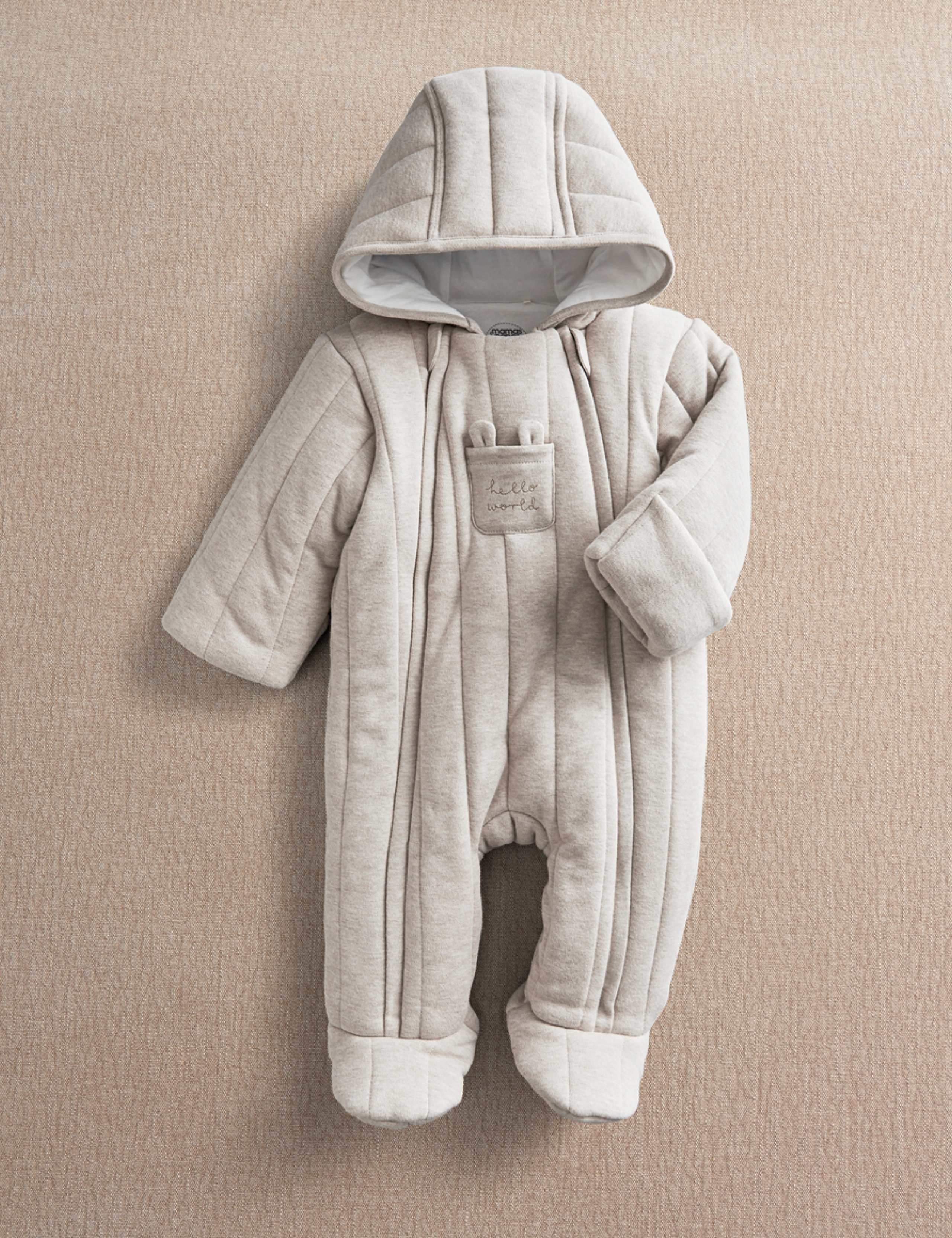 Pure Cotton Quilted Hooded Pramsuit (0-12 Mths)