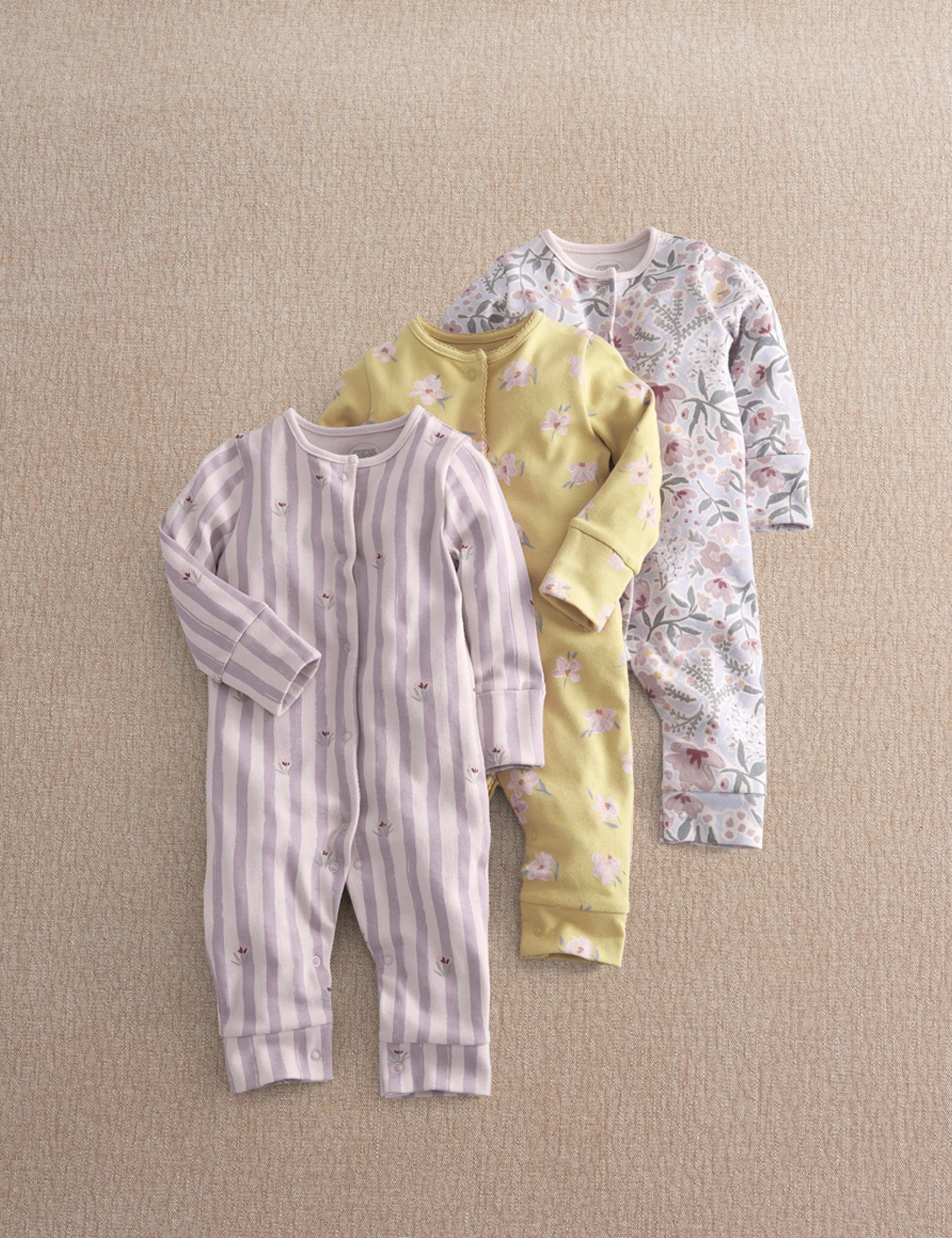 3 Pack Pure Cotton Floral Sleepsuits (0-24 Mths)