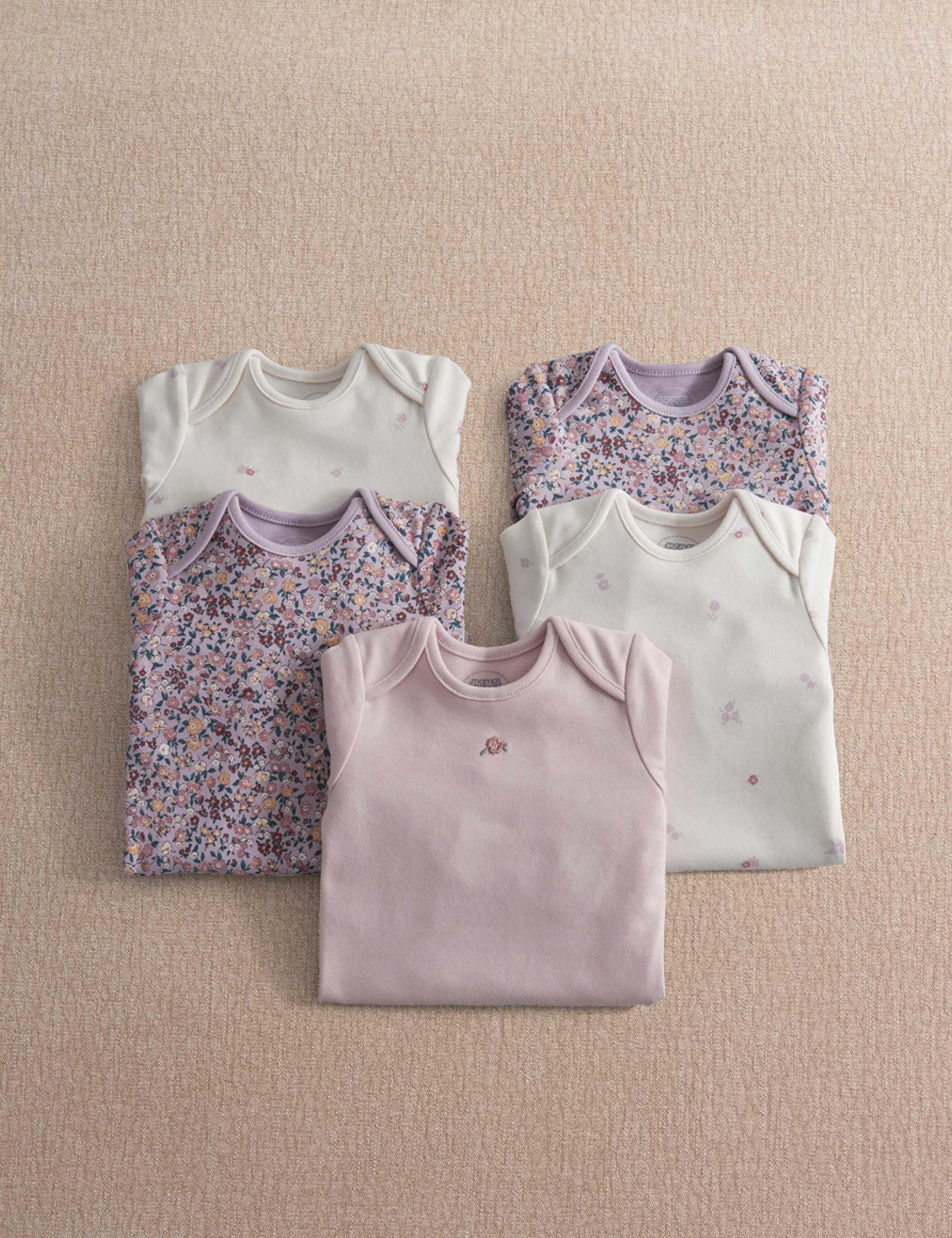 5 Pack Pure Cotton Vintage Floral Bodysuits (0-24 Mths)