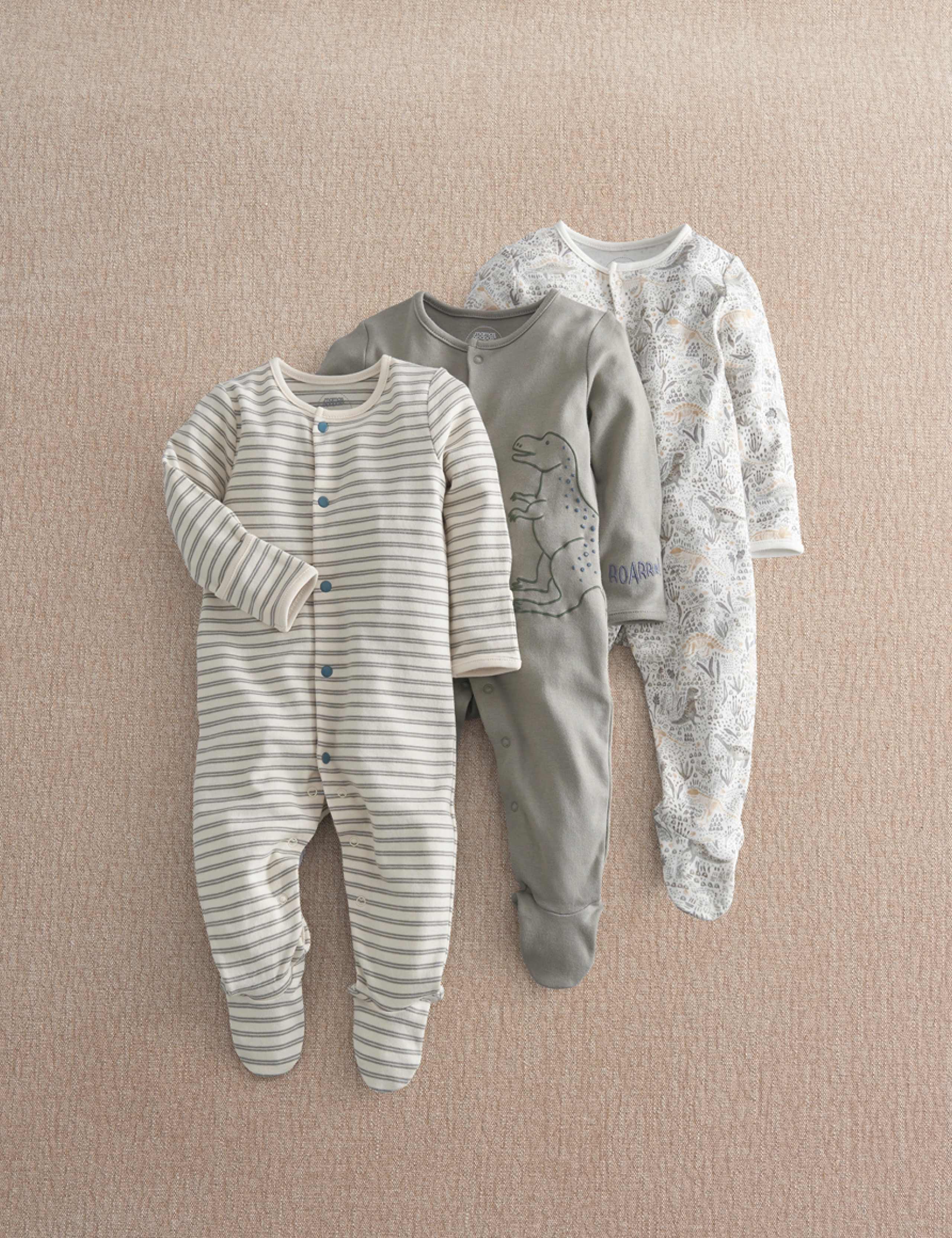 3 Pack Pure Cotton Patterned Sleepsuits (0-24 Mths)