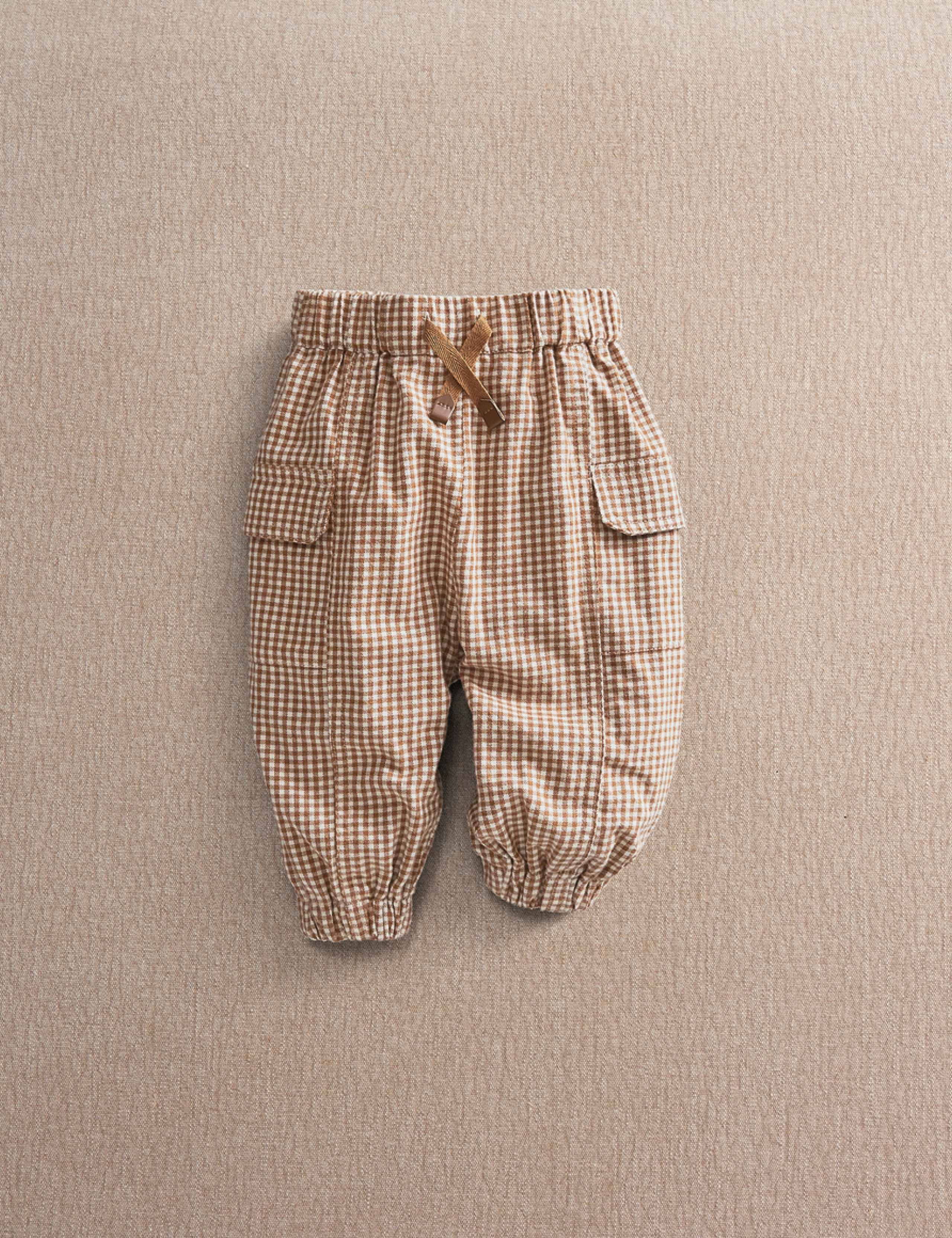 Pure Cotton Gingham Cargo Joggers (0-3 Yrs)