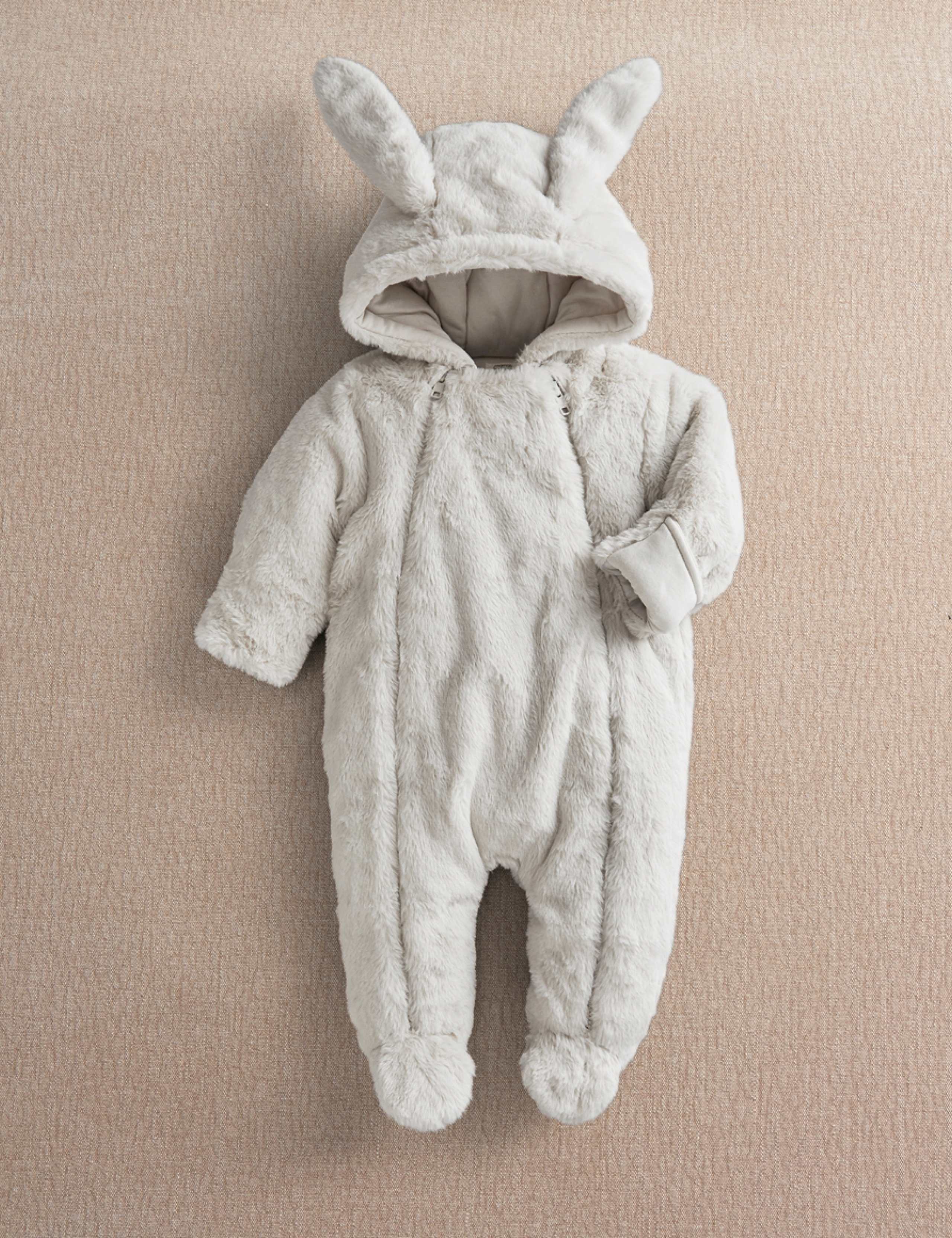Faux Fur Bunny Hooded Padded Pramsuit (0-12 Mths)