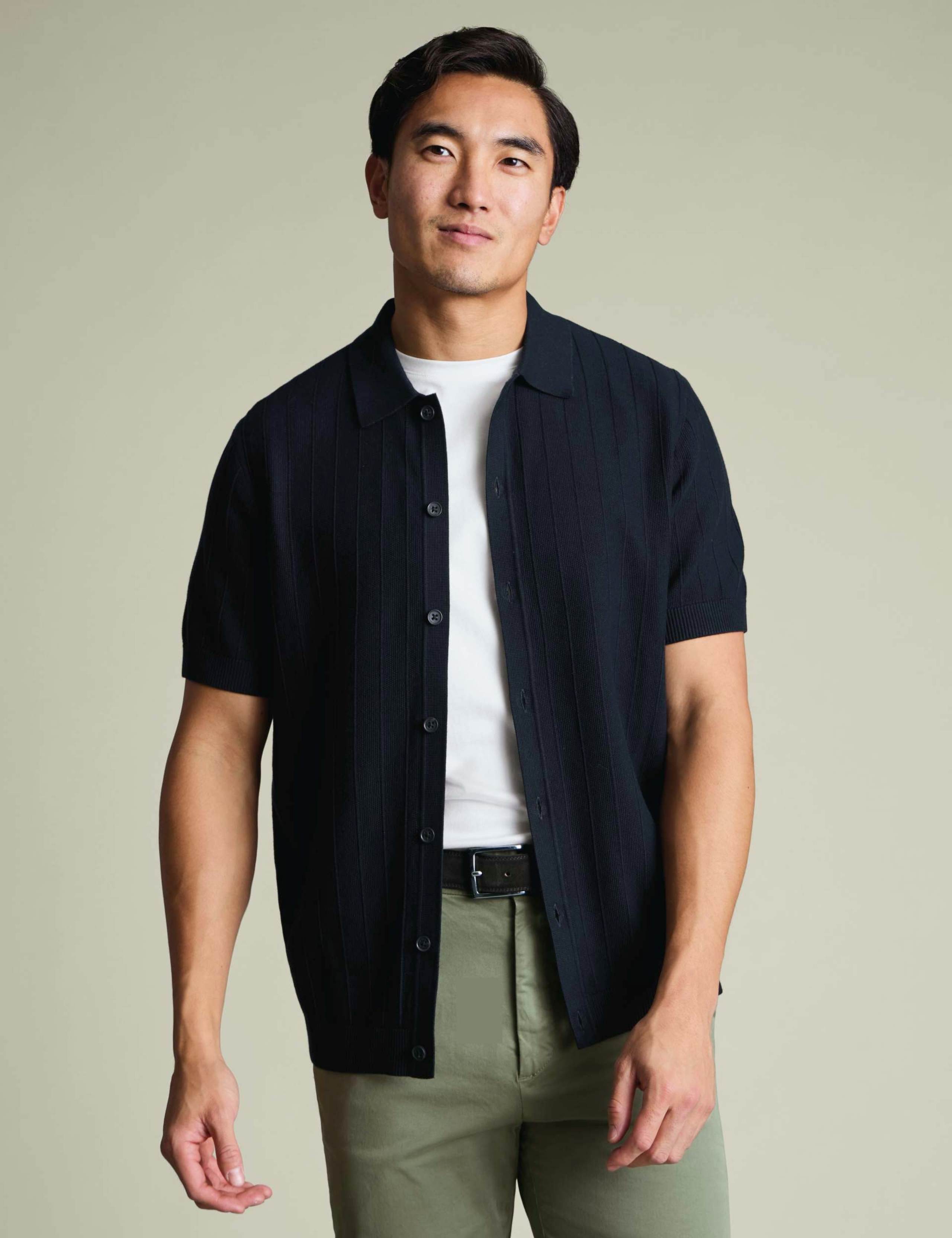 Pure Cotton Textured Knitted Polo Shirt
