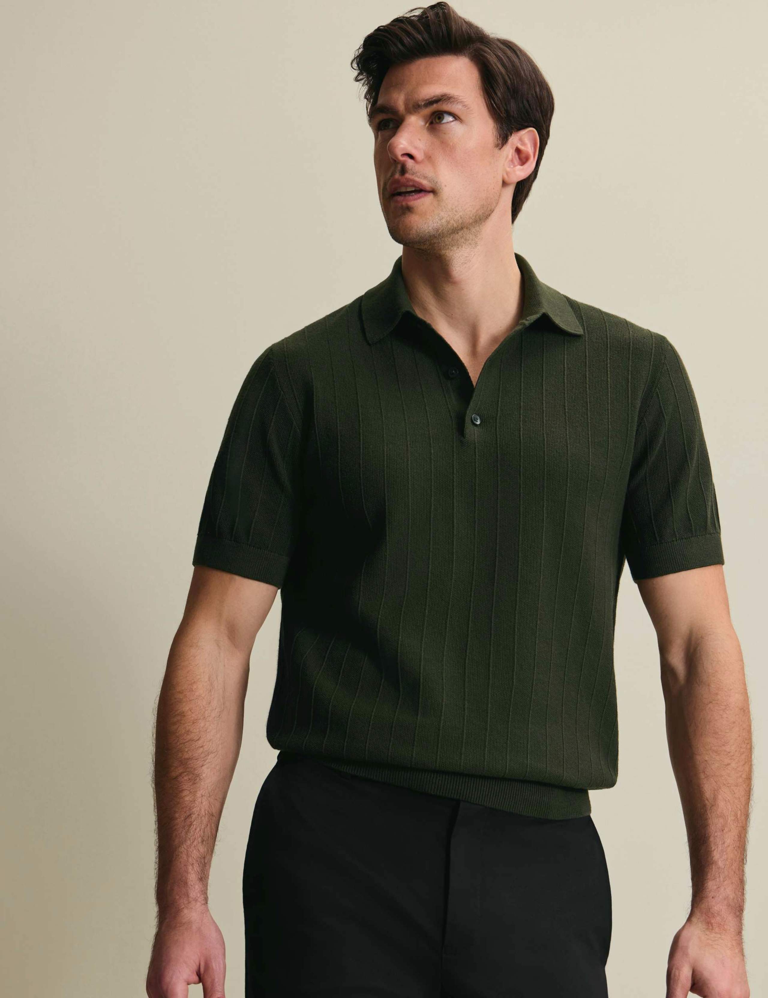 Pure Cotton Textured Knitted Polo Shirt