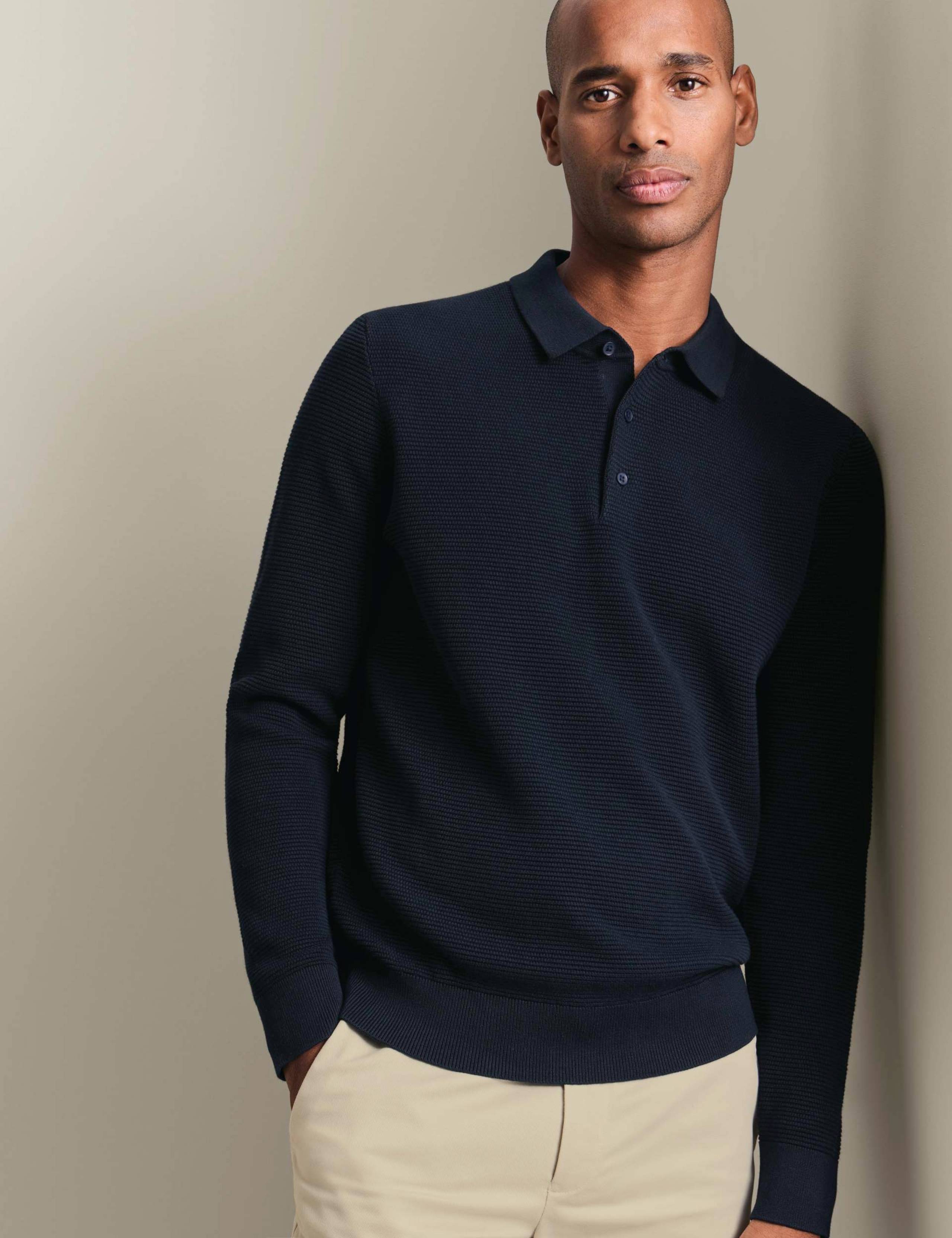 Pure Cotton Textured Knitted Polo Shirt