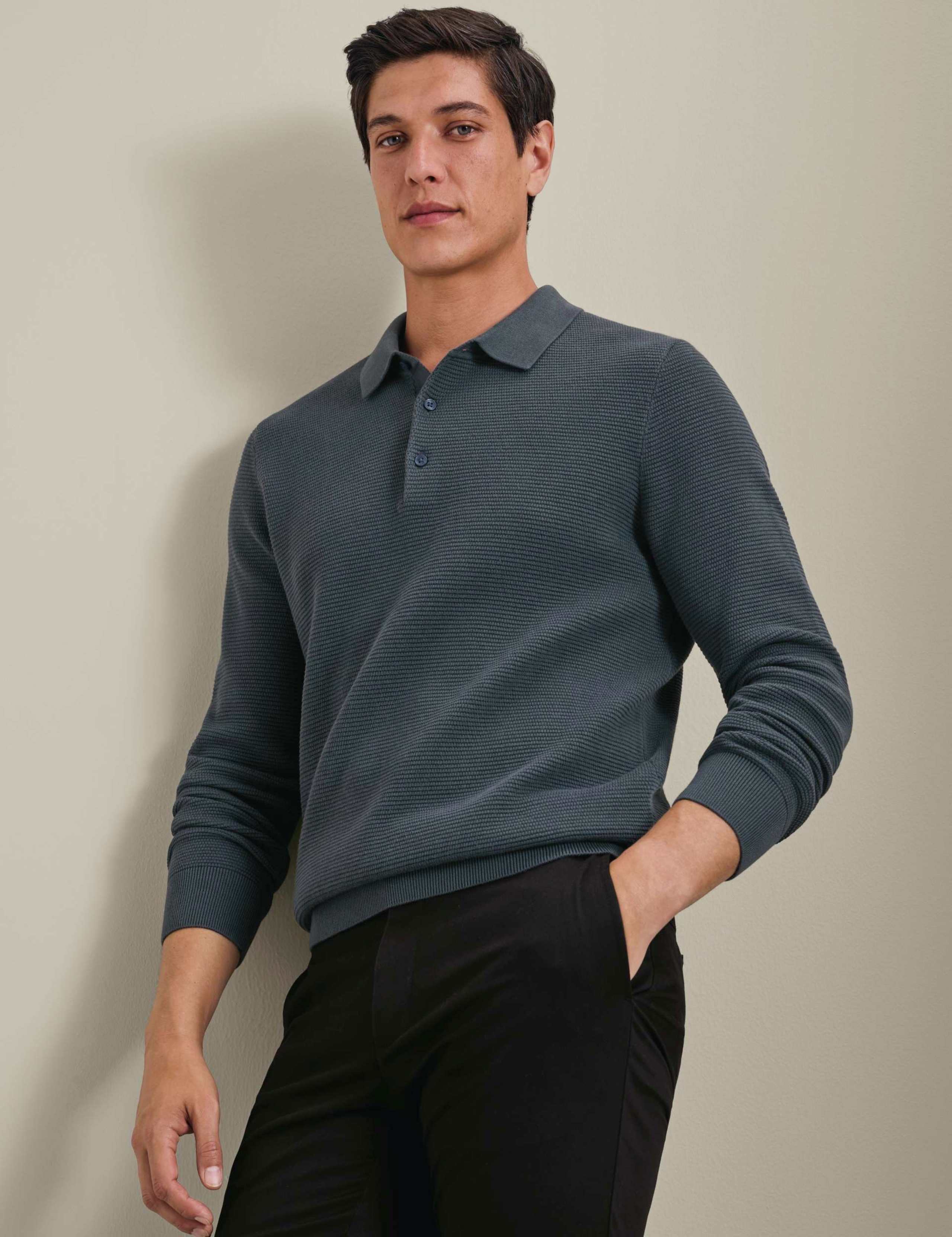Pure Cotton Textured Knitted Polo Shirt
