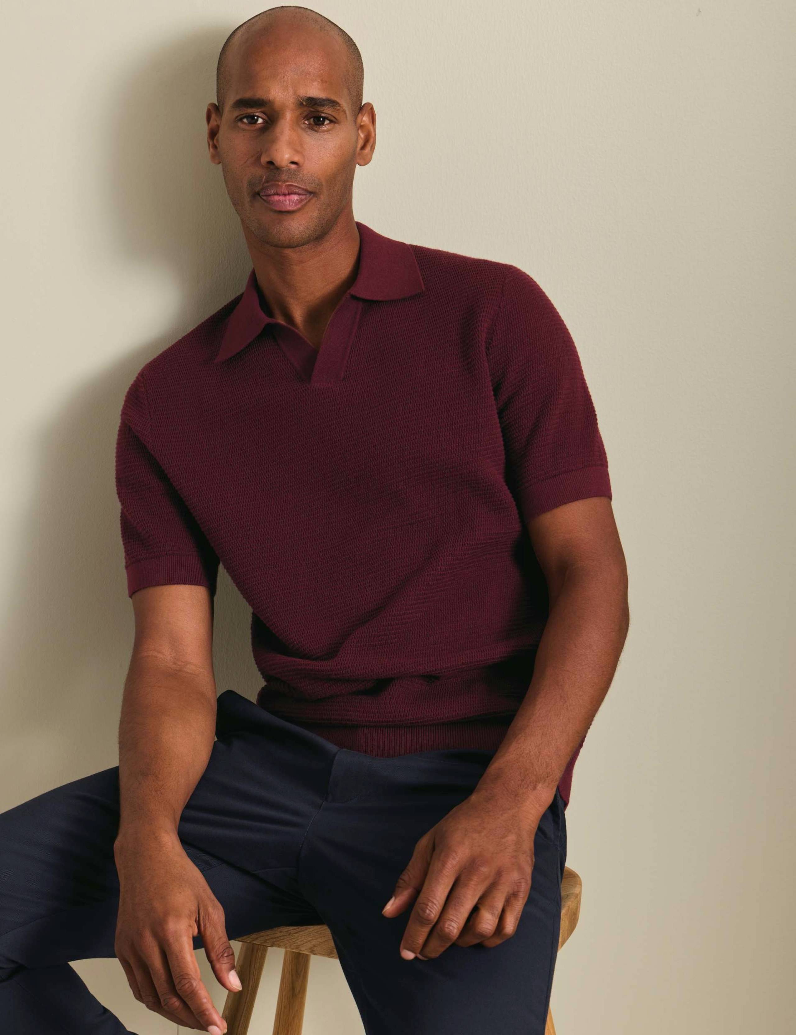 Pure Cotton Textured Knitted Polo Shirt