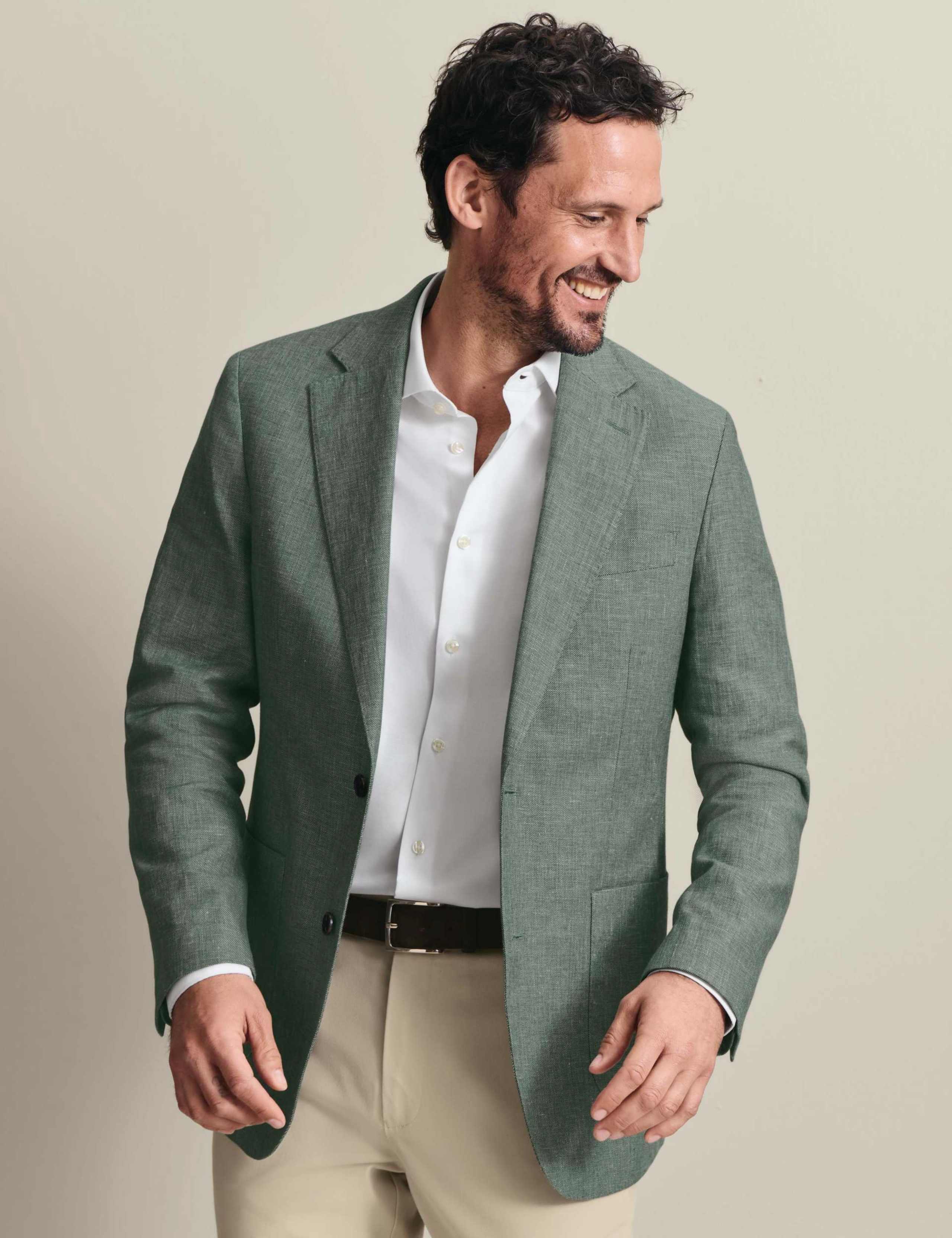 Slim Fit Linen Cotton Blend Suit Jacket